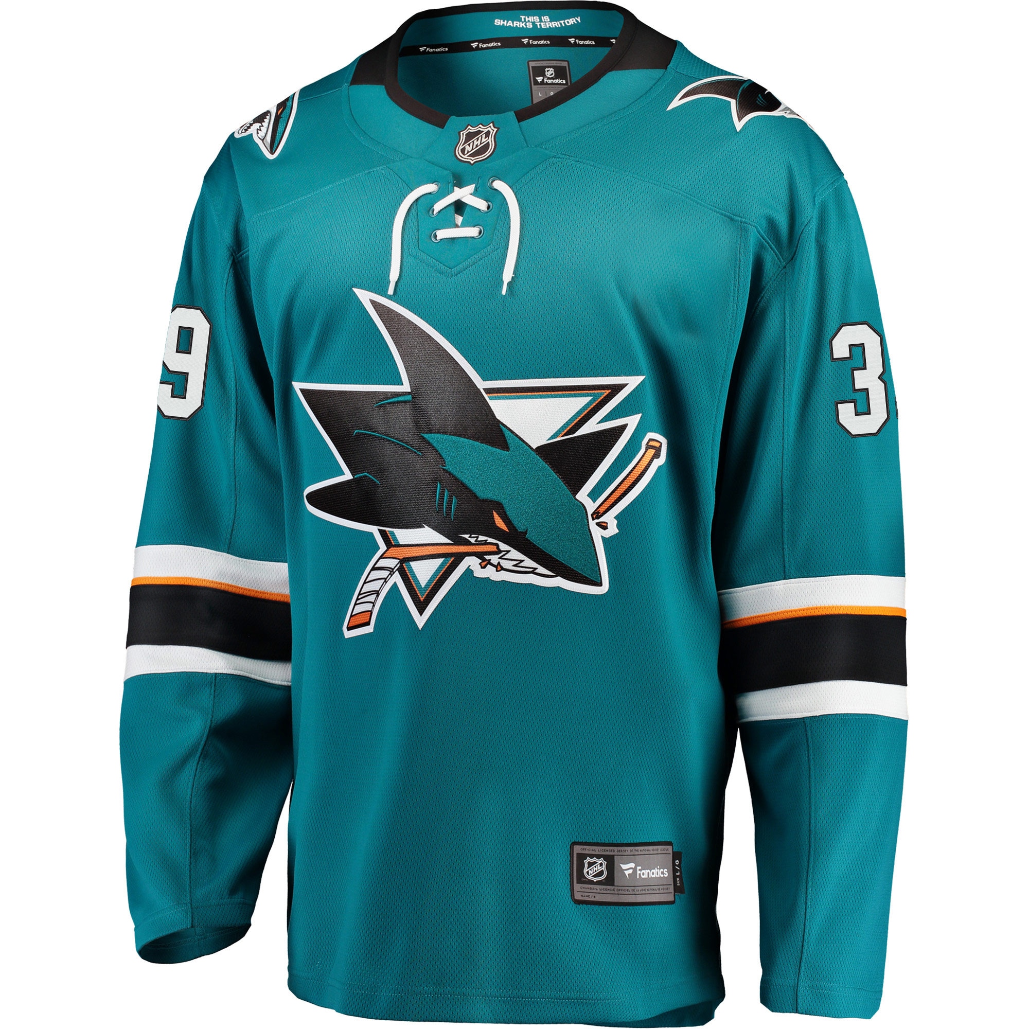 Alternative view of Men's San Jose Sharks Logan Couture Teal 2021/22 Home Premier Breakaway Player Jersey - JS356 