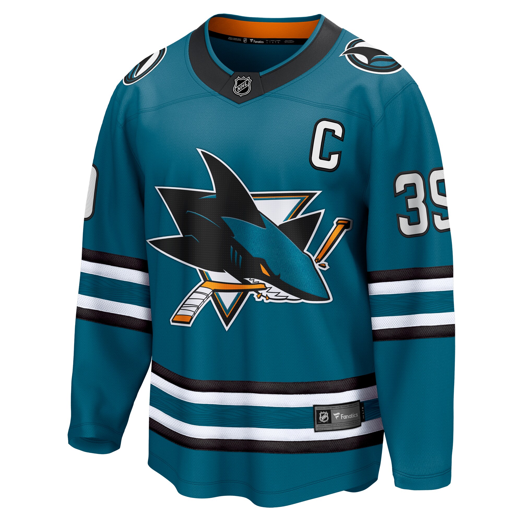 Alternative view of Men's San Jose Sharks Logan Couture Teal Home Breakaway Jersey - JS488 