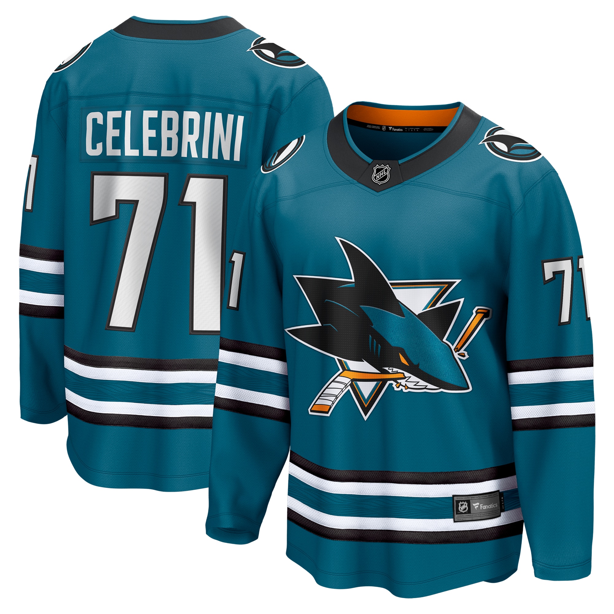 Men's San Jose Sharks Macklin Celebrini Teal Home Breakaway Jersey - JS468 