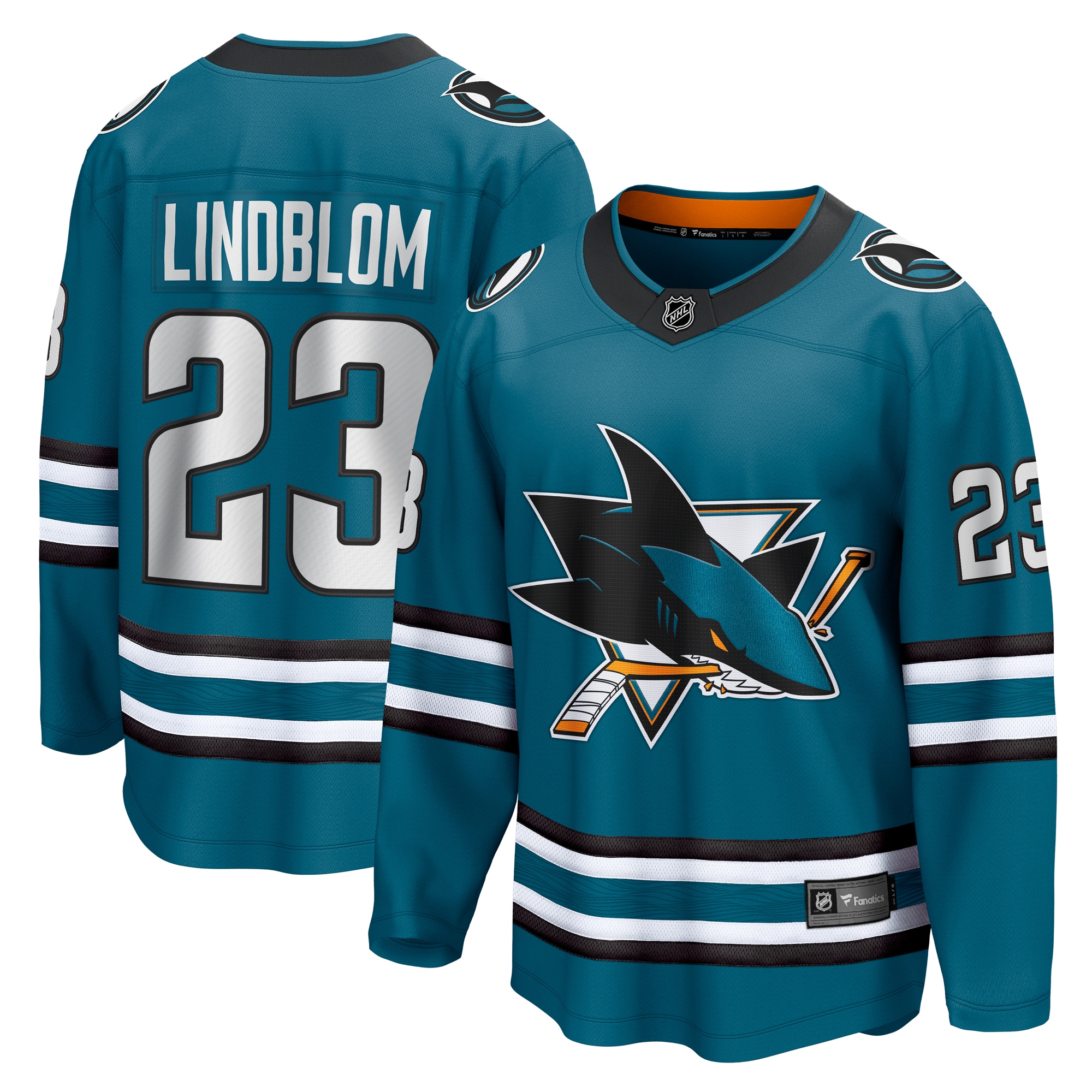 Men's San Jose Sharks Oskar Lindblom Teal Home Breakaway Jersey - JS612 