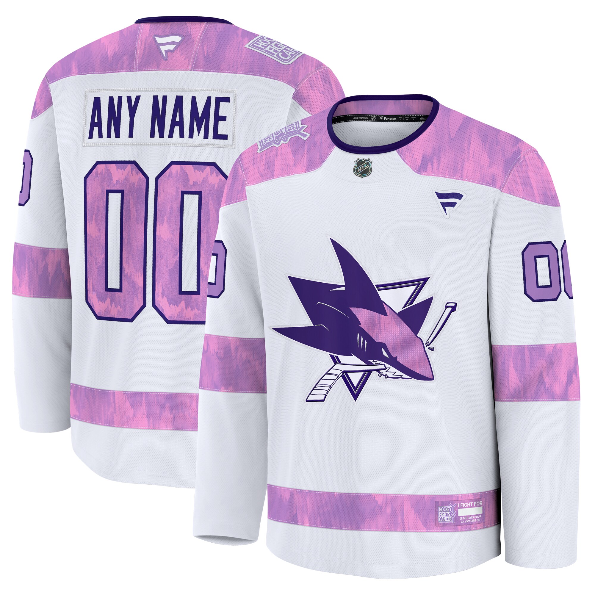 Men's San Jose Sharks White 2024 Hockey Fights Cancer Custom Practice Jersey - JS826 