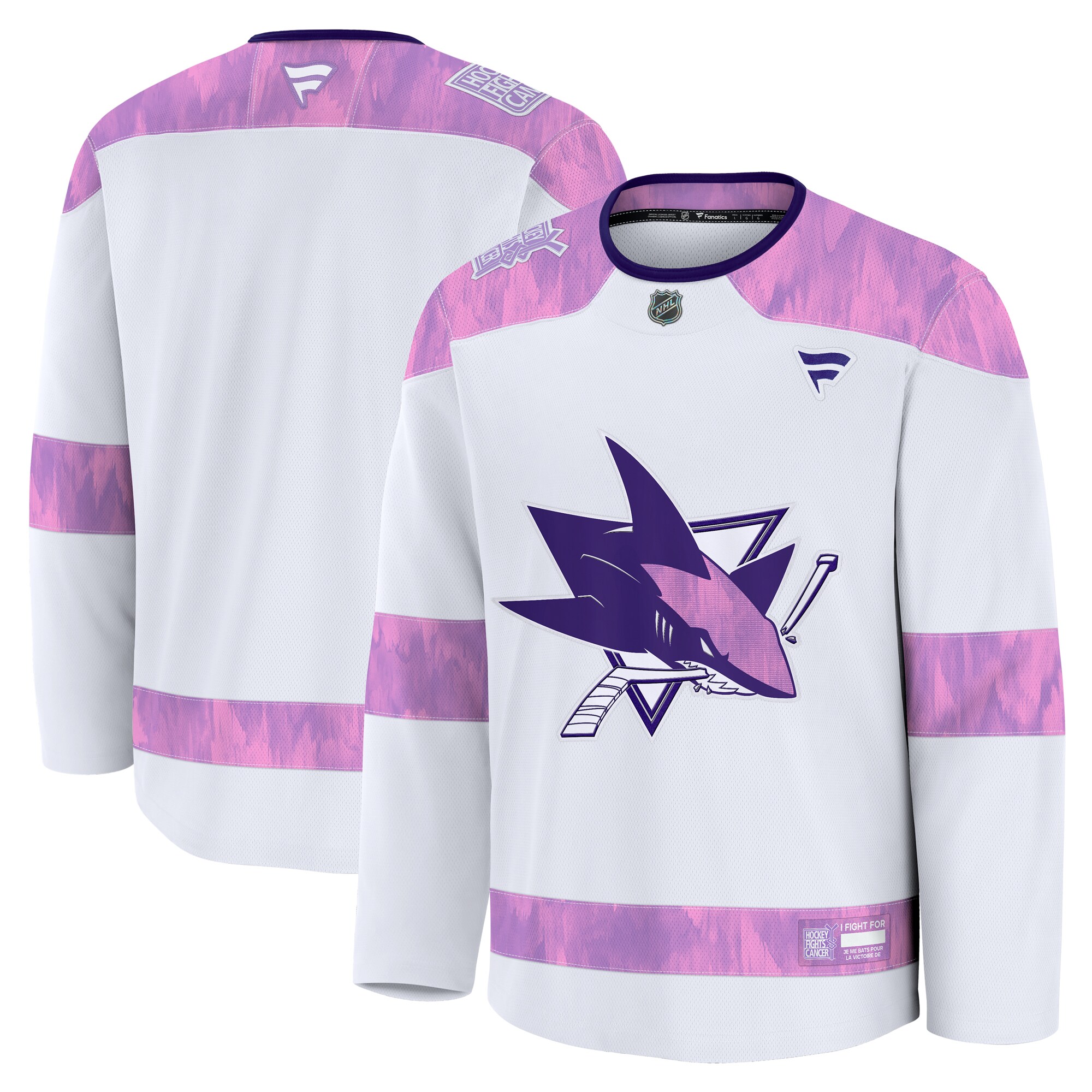 Men's San Jose Sharks White 2024 Hockey Fights Cancer Practice Jersey - JS798 