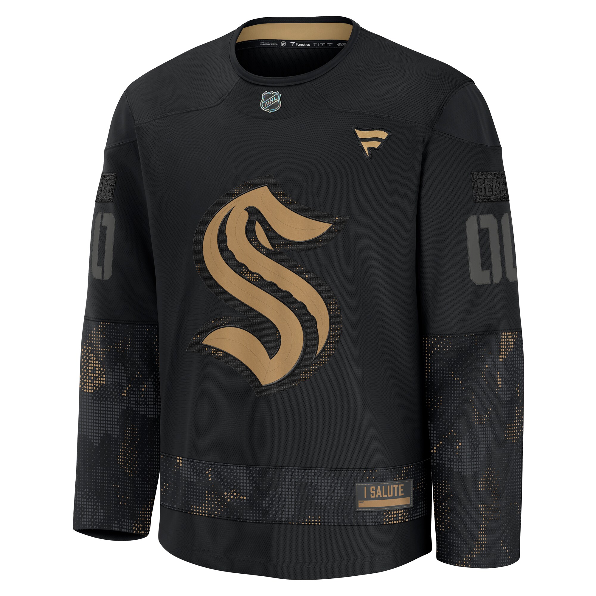 Alternative view of Men's Seattle Kraken Black 2024 Military Appreciation Custom Practice Jersey - JS942 