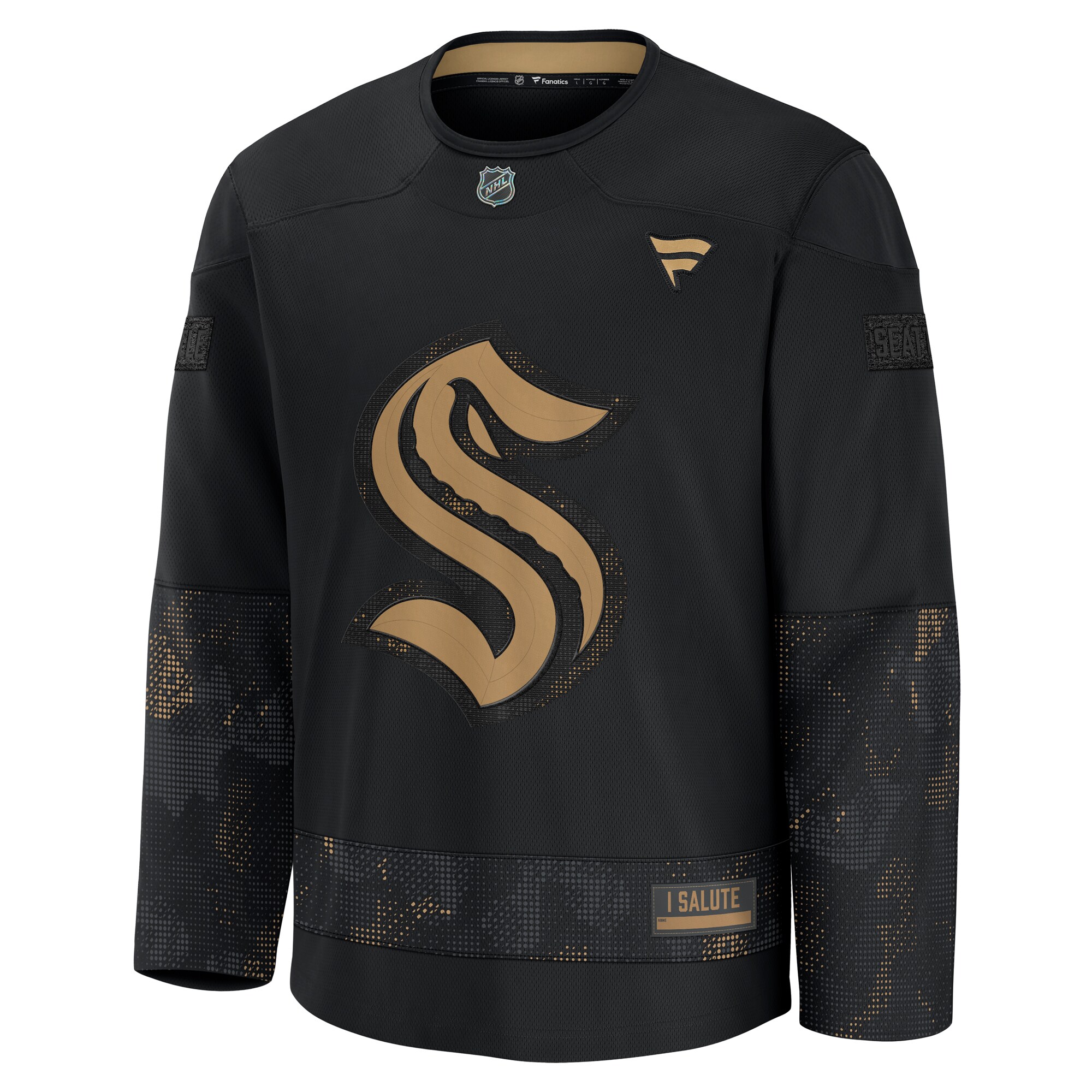 Alternative view of Men's Seattle Kraken Black 2024 Military Appreciation Practice Jersey - JS785 