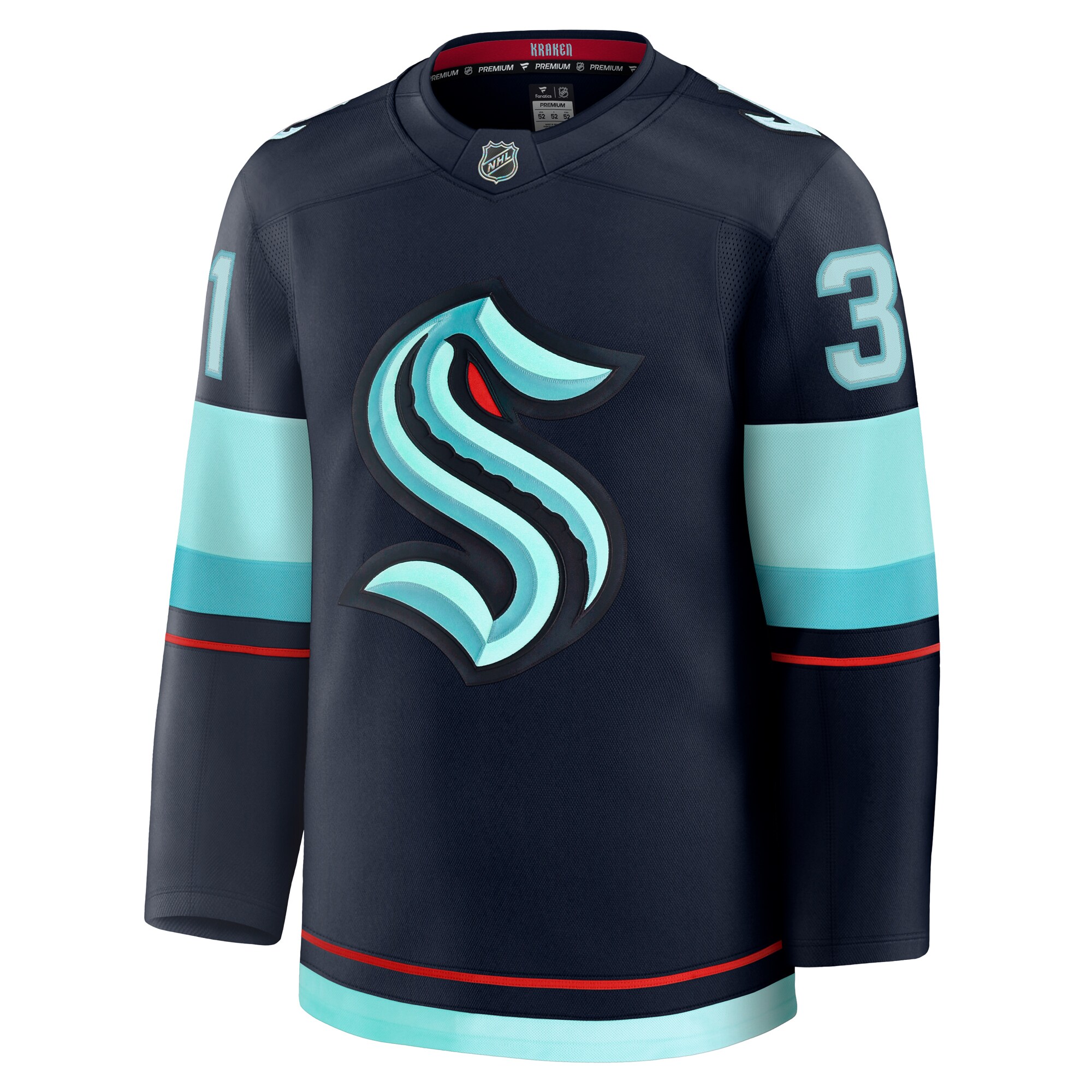 Alternative view of Men's Seattle Kraken Philipp Grubauer Deep Sea Blue Home Premium Jersey - JS153 
