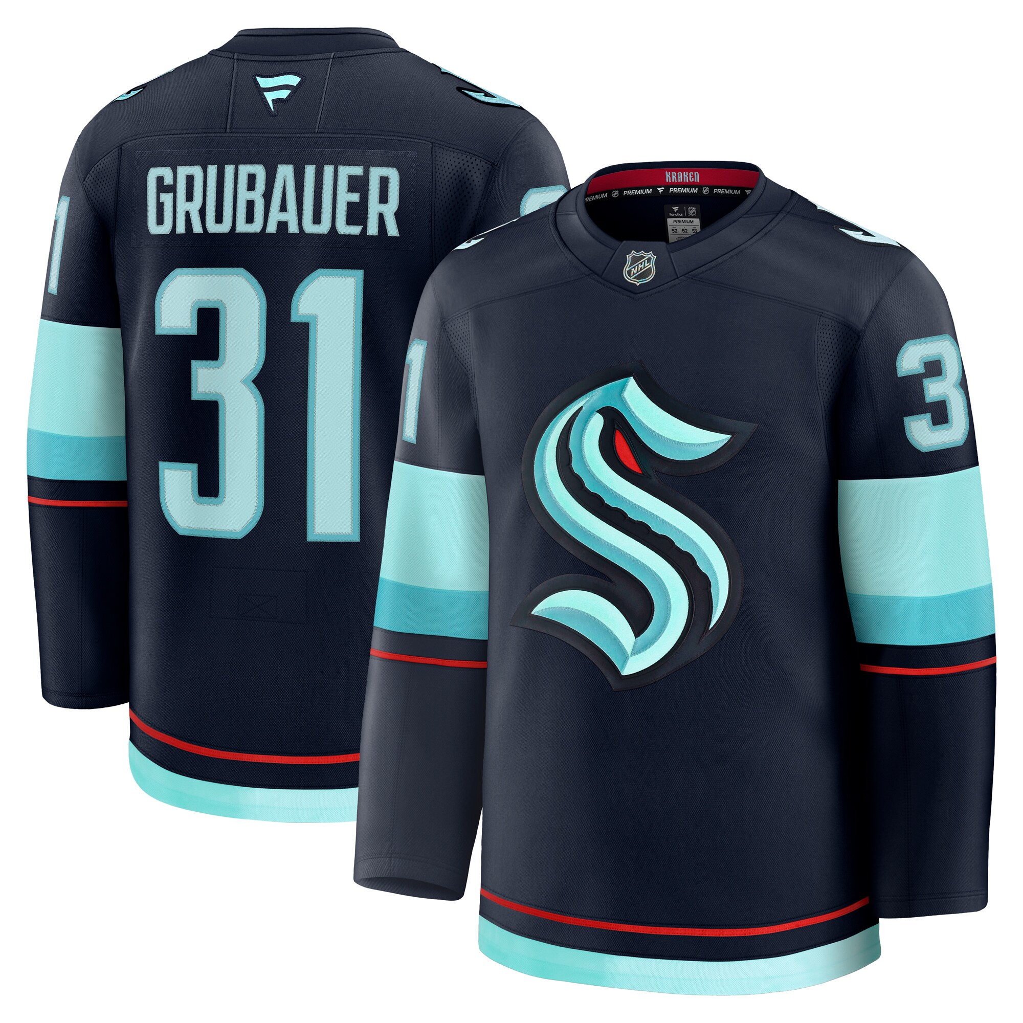 Men's Seattle Kraken Philipp Grubauer Deep Sea Blue Home Premium Jersey - JS153 