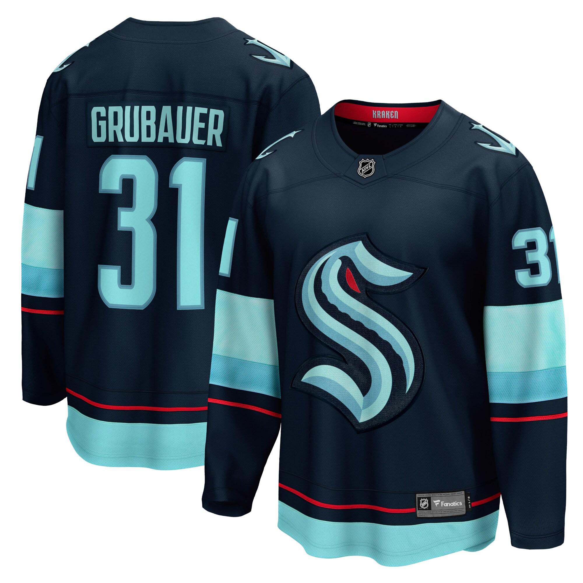 Men's Seattle Kraken Philipp Grubauer Navy Home Breakaway Player Jersey - JS471 