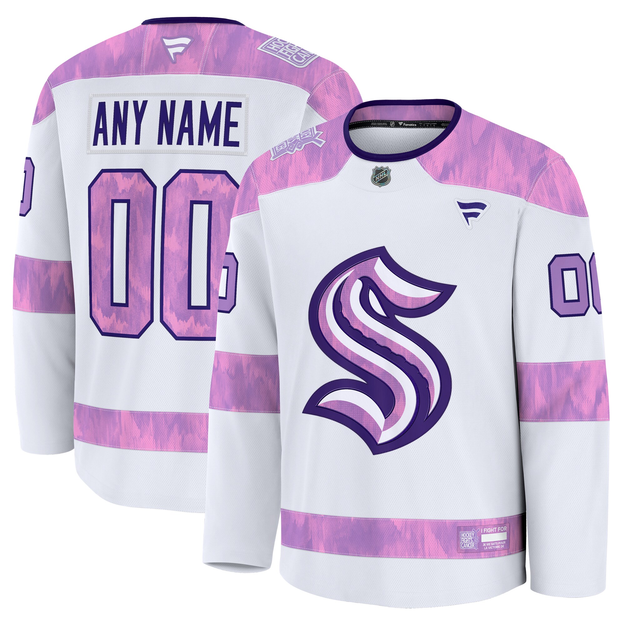 Men's Seattle Kraken White 2024 Hockey Fights Cancer Custom Practice Jersey - JS342 