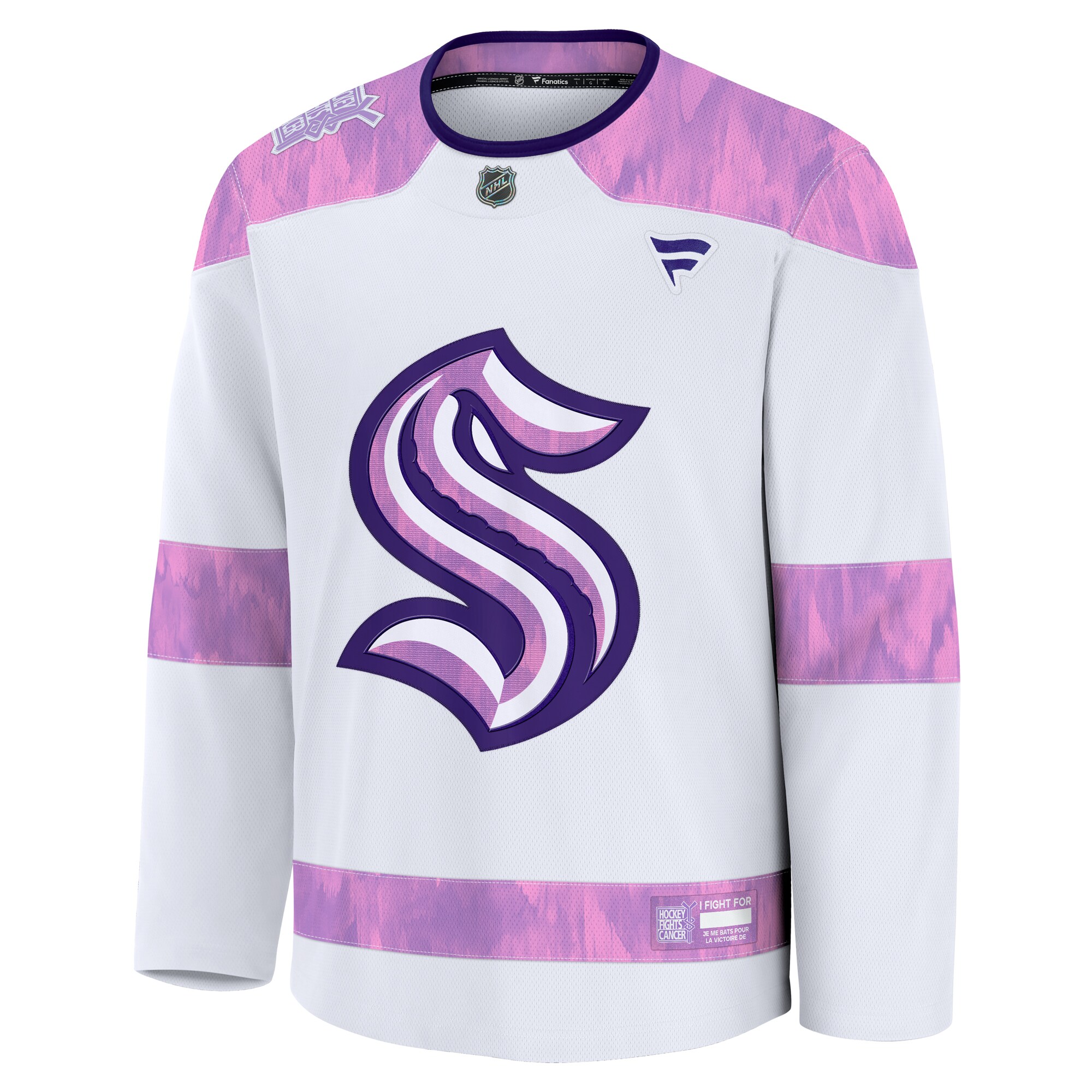 Alternative view of Men's Seattle Kraken White 2024 Hockey Fights Cancer Practice Jersey - JS317 