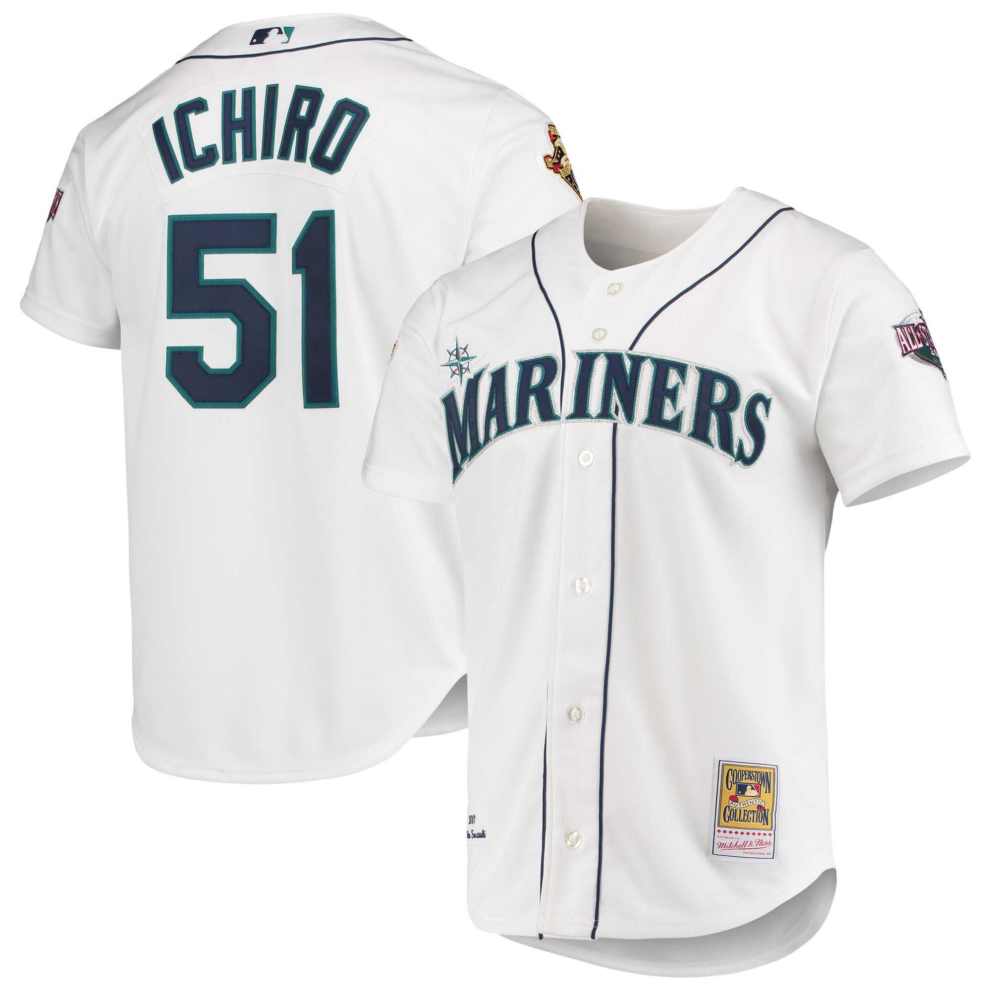 Men's Seattle Mariners Ichiro Suzuki Mitchell & Ness White 2001 MLB All-Star Game Cooperstown Collection Jersey 