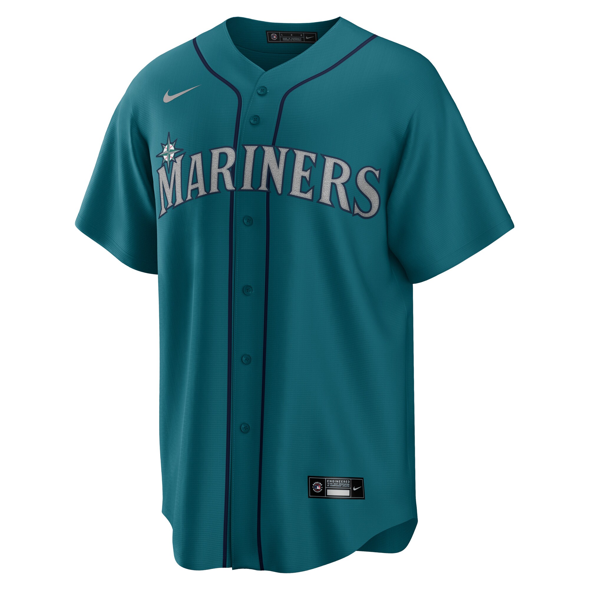 Alternative view of Men's Seattle Mariners Julio Rodriguez Aqua Official Player Jersey 