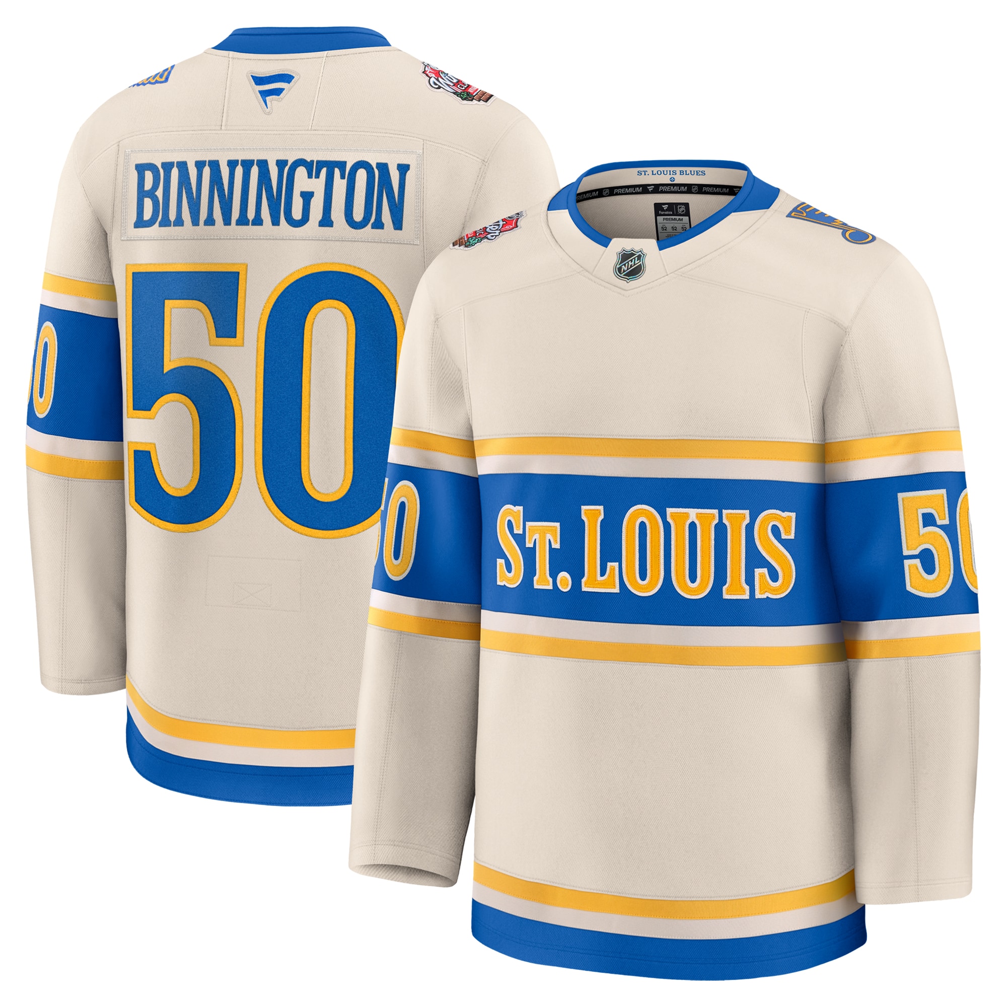 Men's St. Louis Blues Jordan Binnington Cream 2025 NHL Winter Classic Premium Player Jersey - JS147 