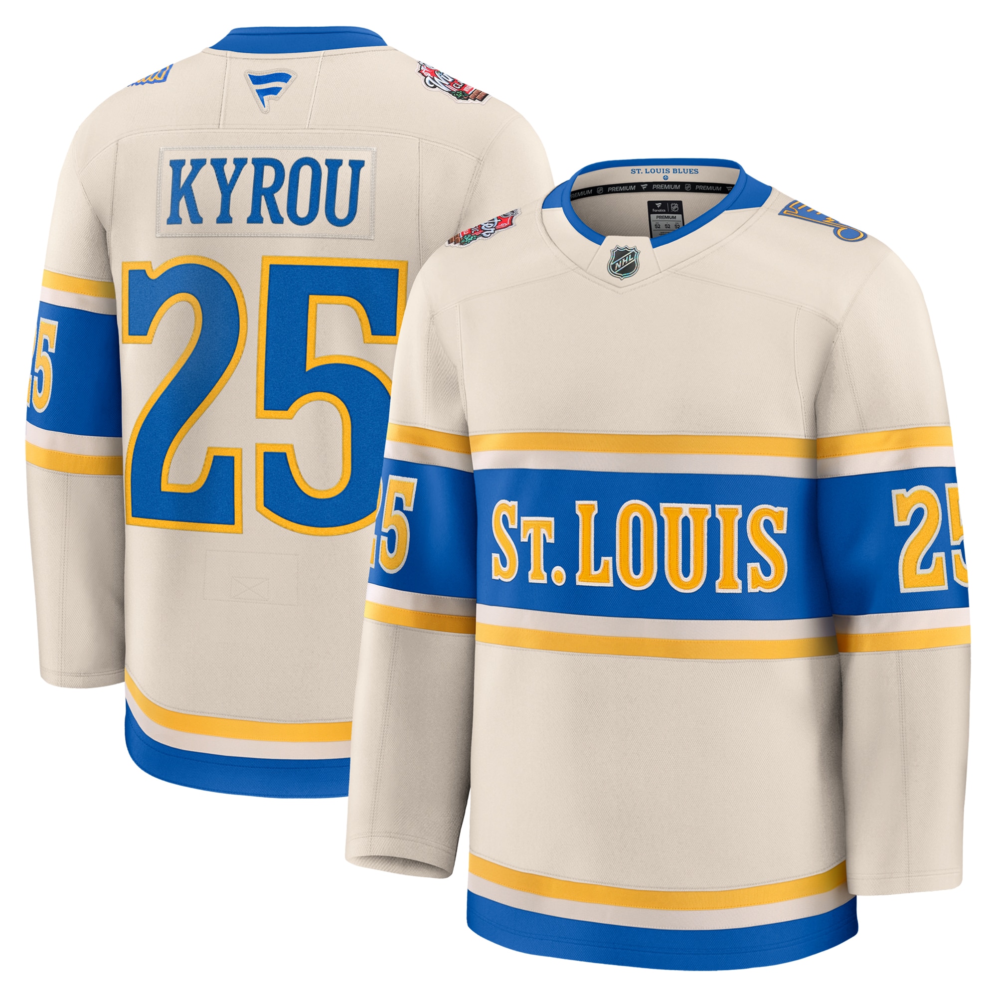Men's St. Louis Blues Jordan Kyrou Cream 2025 NHL Winter Classic Premium Player Jersey - JS752 