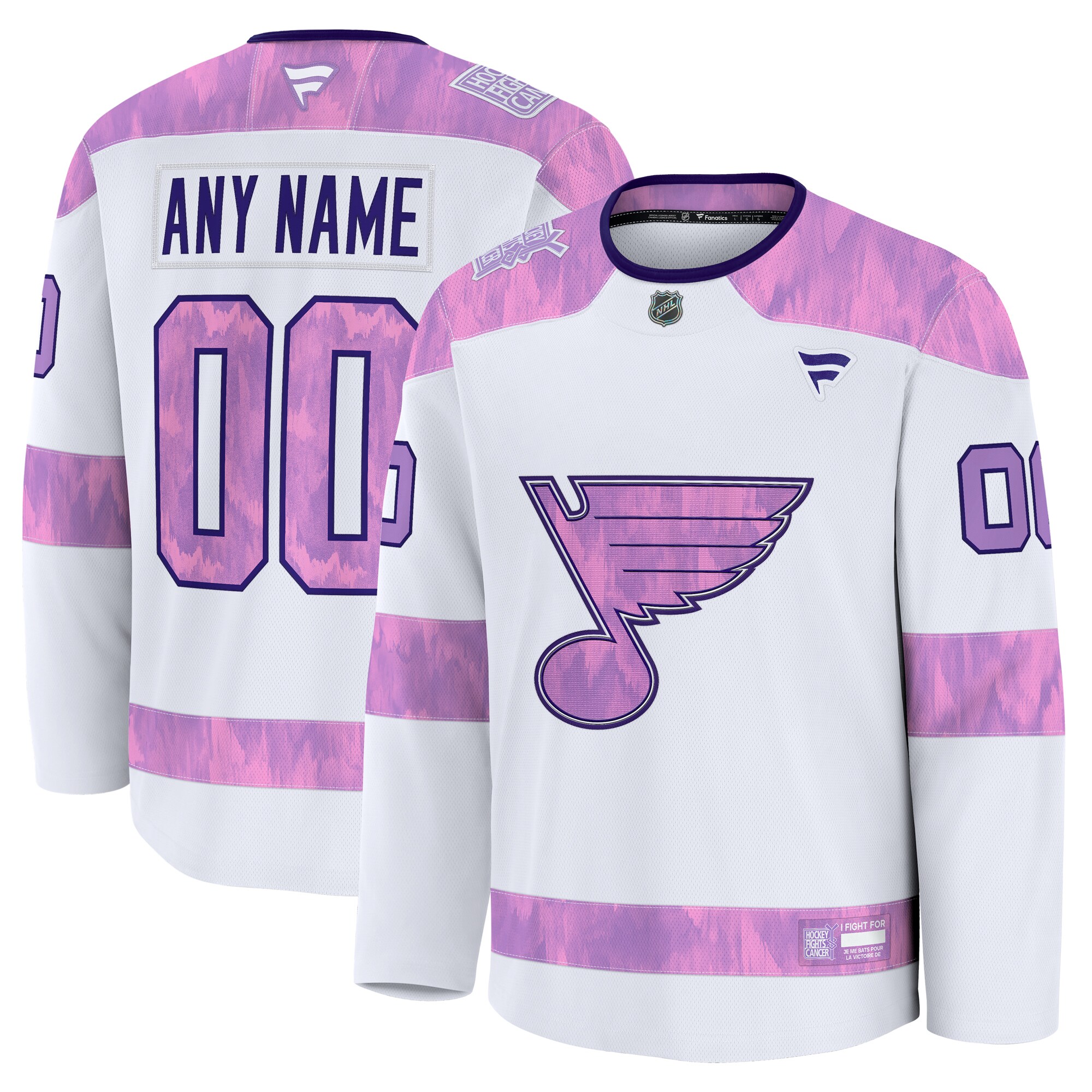 Men's St. Louis Blues White 2024 Hockey Fights Cancer Custom Practice Jersey - JS860 