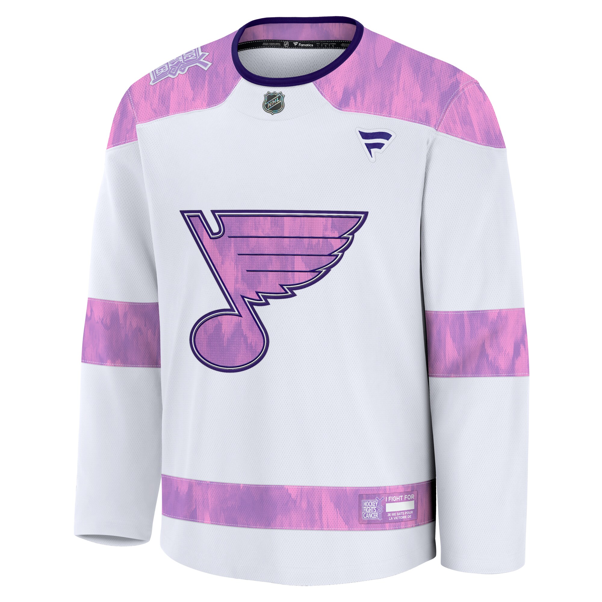 Alternative view of Men's St. Louis Blues White 2024 Hockey Fights Cancer Practice Jersey - JS887 
