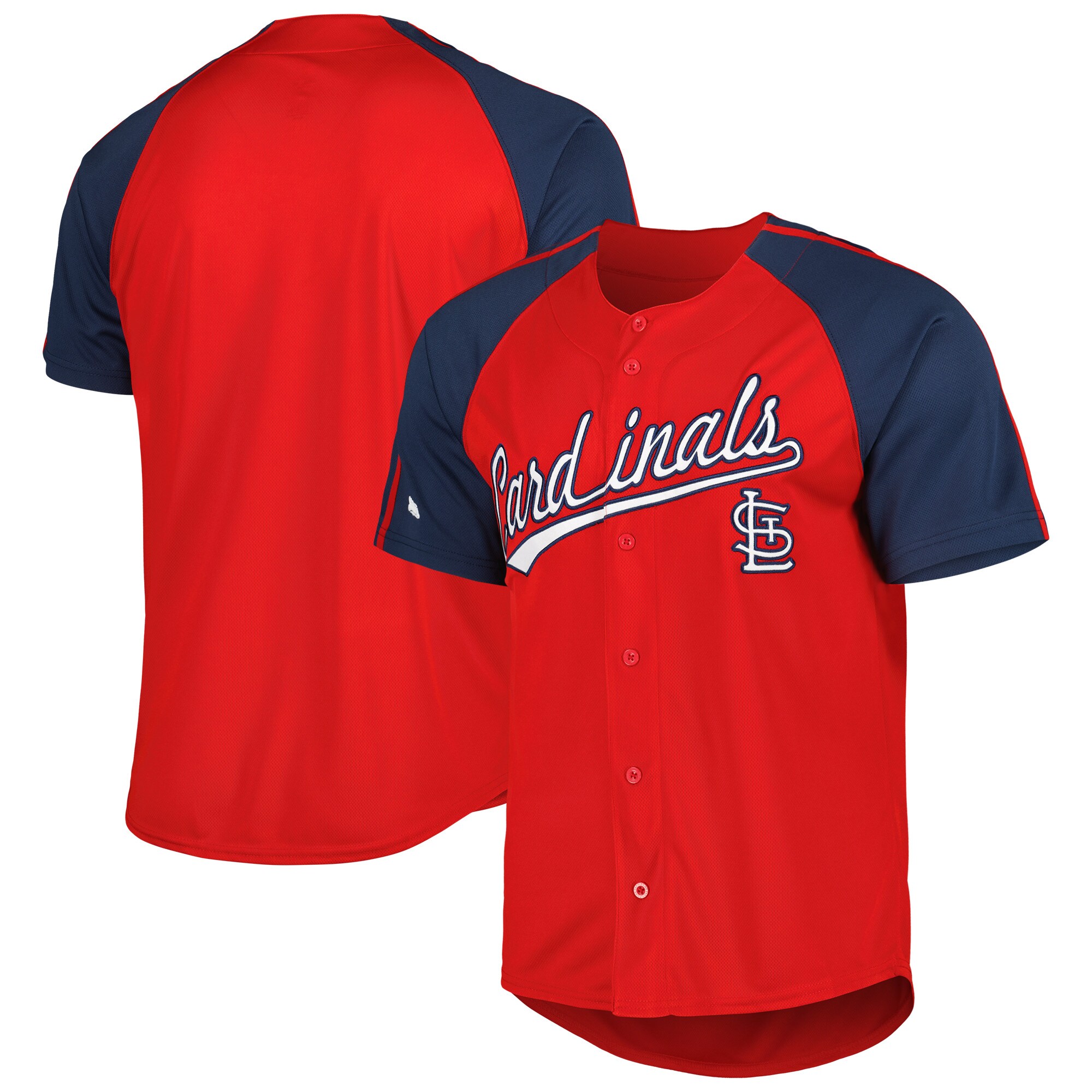 Men's St. Louis Cardinals Stitches Red Button-Down Raglan Fashion Jersey 