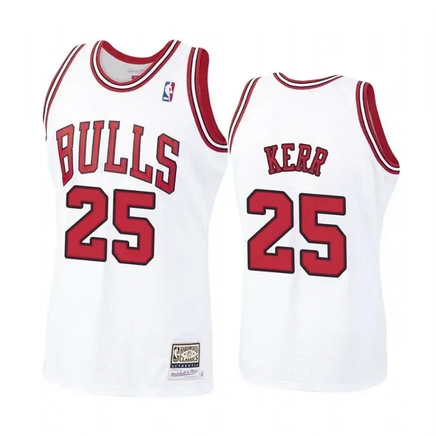 Men's Steve Kerr 25 Chicago Bulls White Hardwood Classics Jersey - JS993 