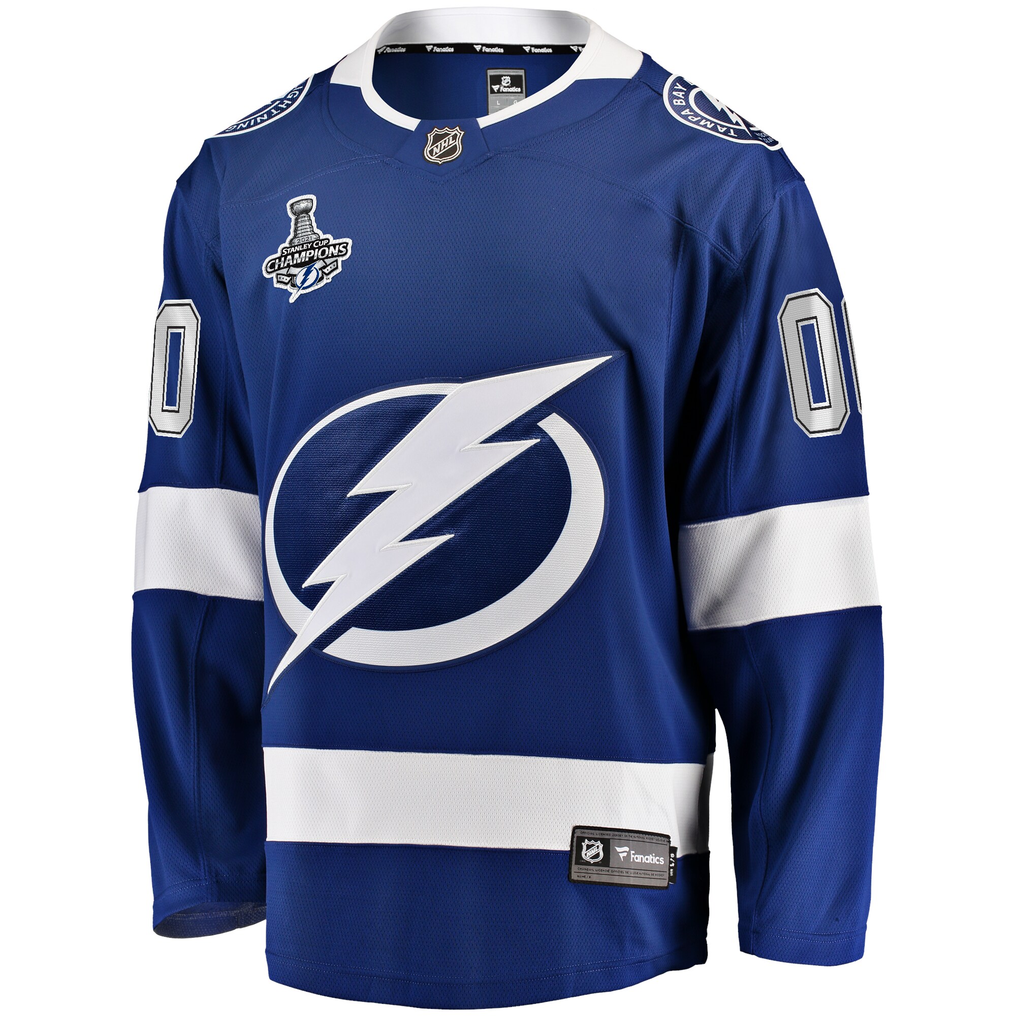 Alternative view of Men's Tampa Bay Lightning Blue 2021 Stanley Cup Champions Home Breakaway Custom Jersey - JS116 