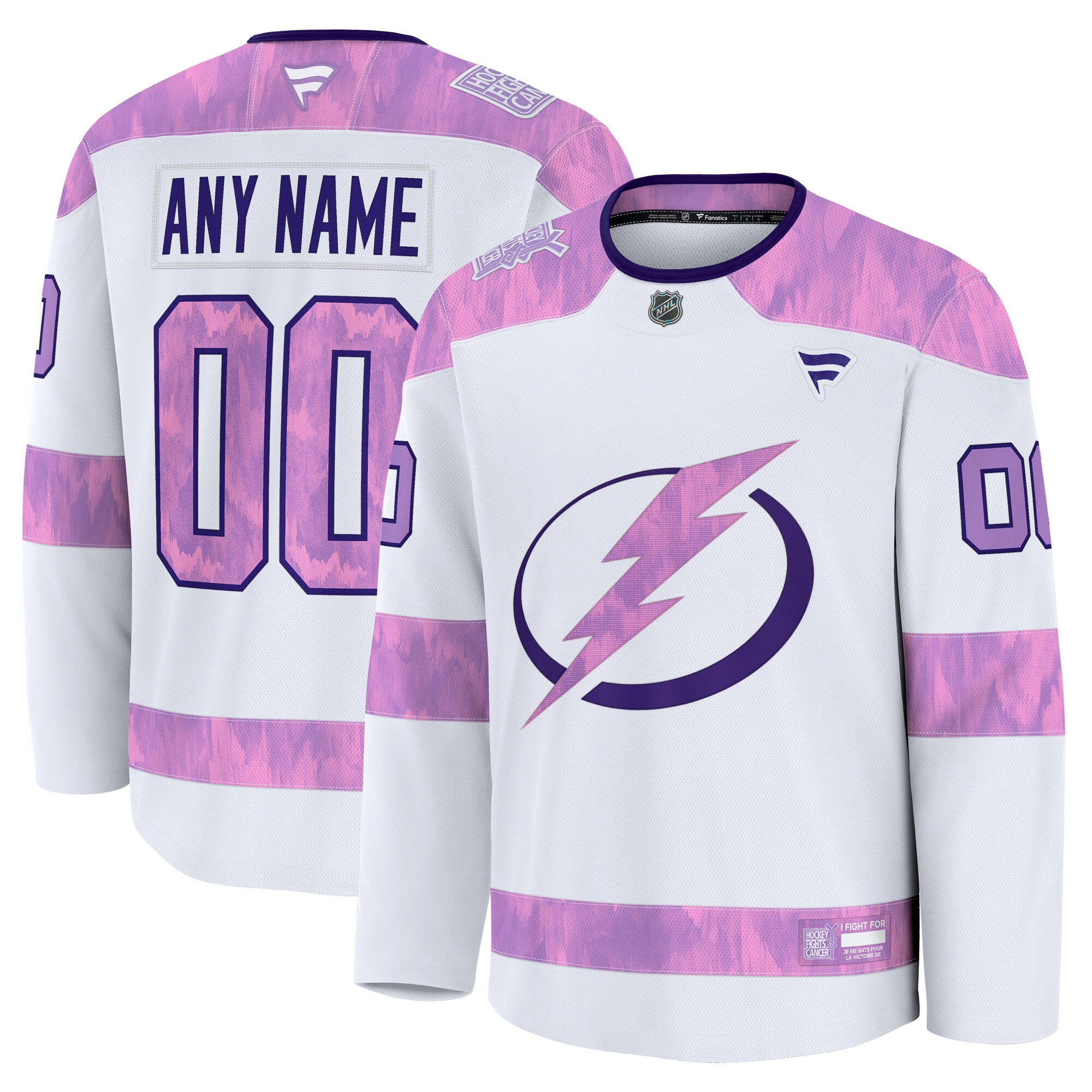 Men's Tampa Bay Lightning White 2024 Hockey Fights Cancer Custom Practice Jersey - JS909 