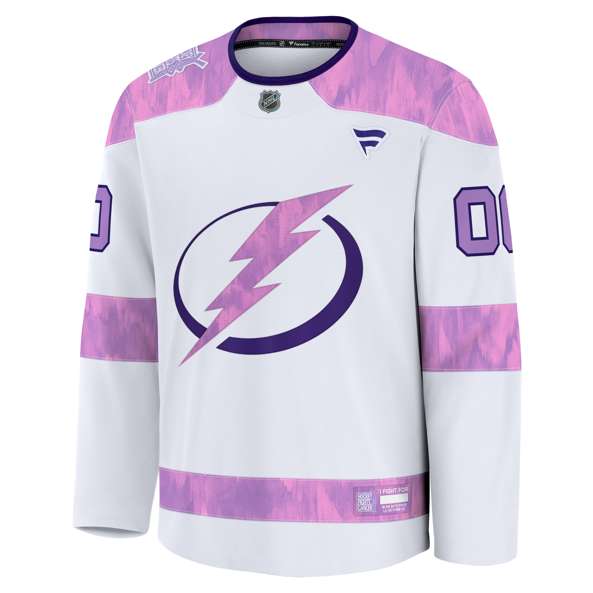 Alternative view of Men's Tampa Bay Lightning White 2024 Hockey Fights Cancer Custom Practice Jersey - JS909 