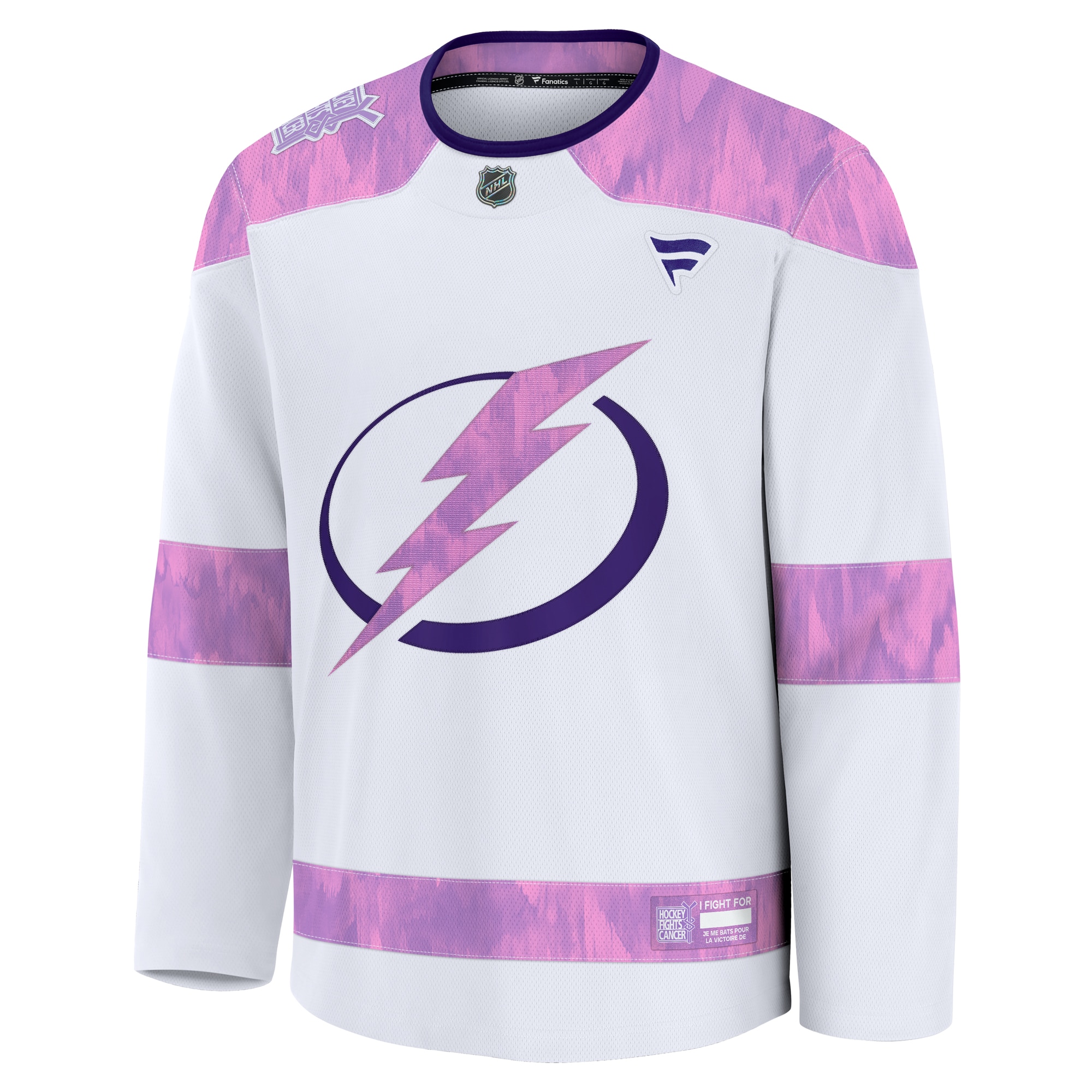 Alternative view of Men's Tampa Bay Lightning White 2024 Hockey Fights Cancer Practice Jersey - JS785 