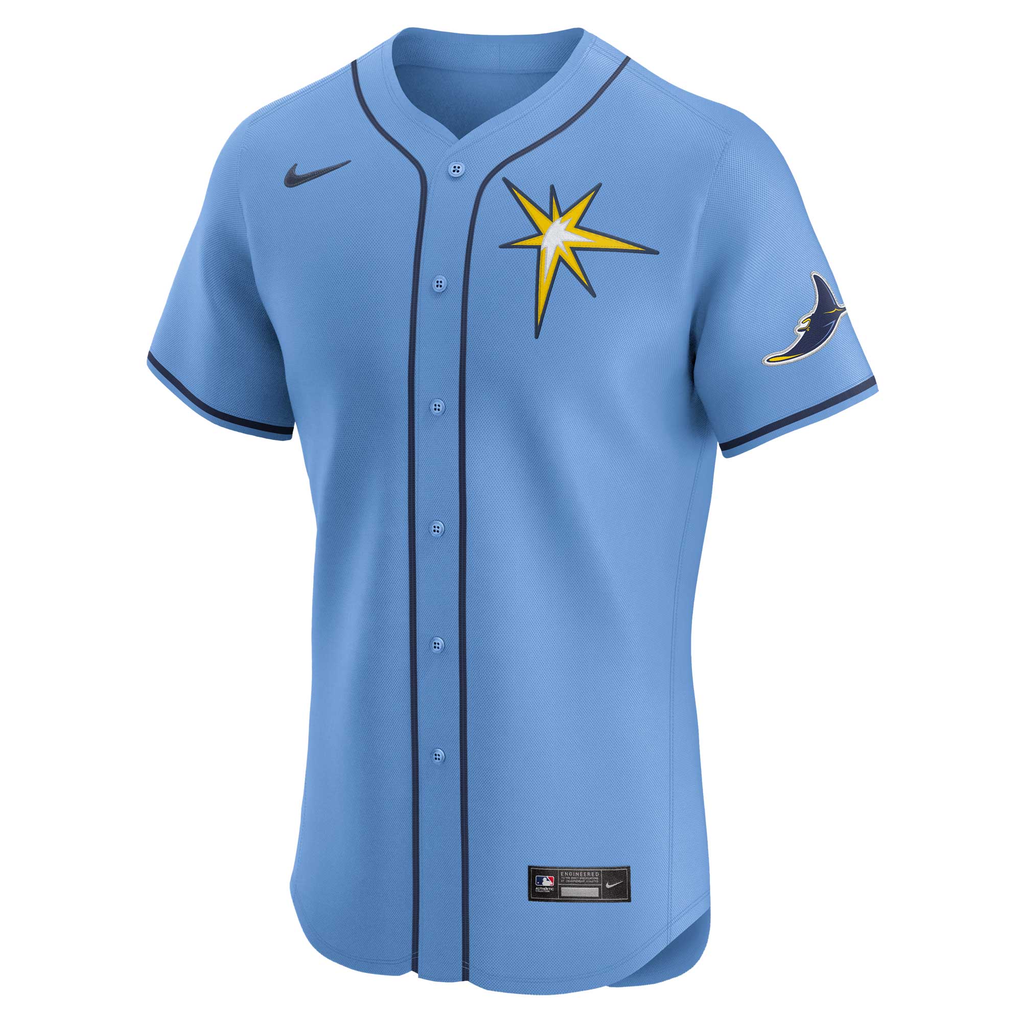 Alternative view of Men's Tampa Bay Rays Light Blue Alternate Vapor Premier Elite Patch Jersey - JS629 