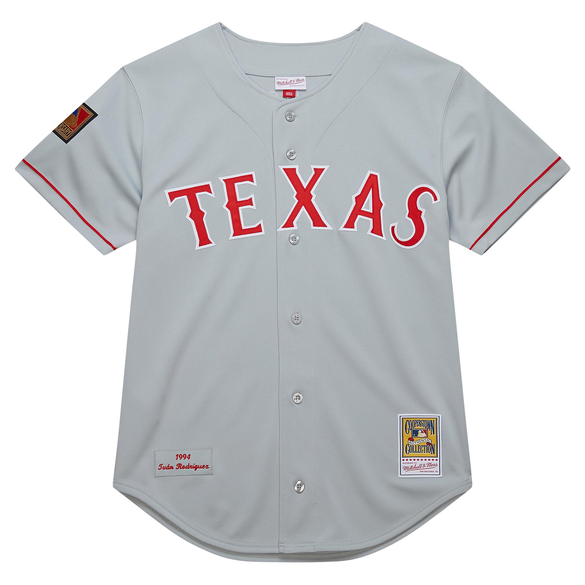 Alternative view of Men's Texas Rangers Ivan Rodriguez Mitchell & Ness Gray 1994 Cooperstown Collection Dark Jersey - JS823 