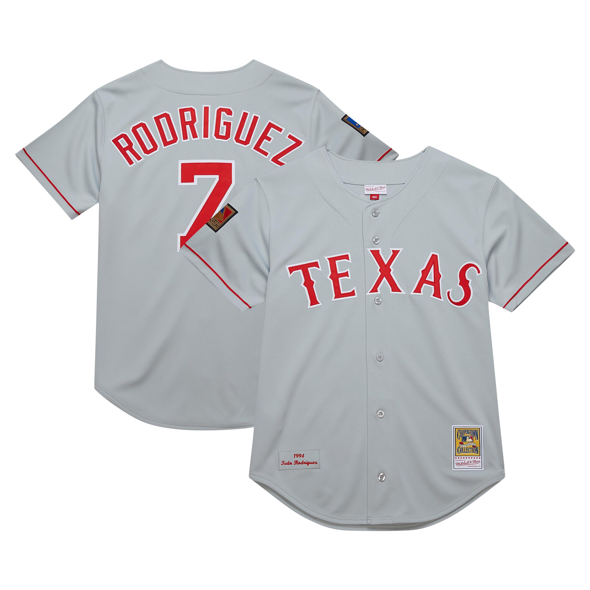 Men's Texas Rangers Ivan Rodriguez Mitchell & Ness Gray 1994 Cooperstown Collection Dark Jersey - JS823 