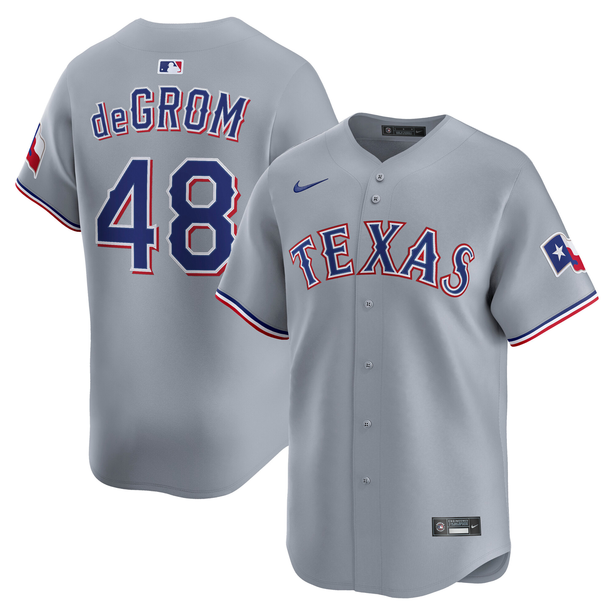Men's Texas Rangers Jacob deGrom Gray Road Limited Player Jersey - JS128 