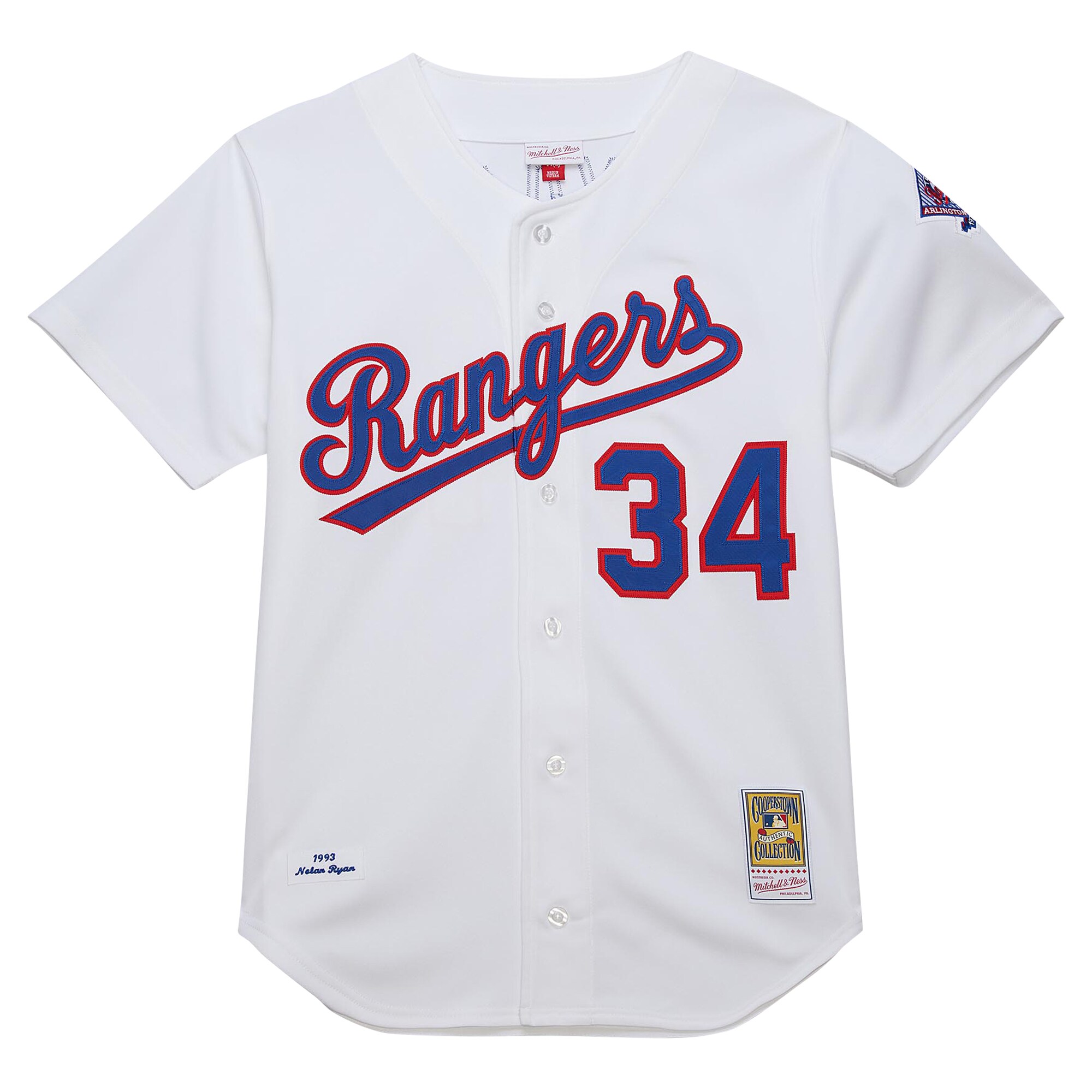 Alternative view of Men's Texas Rangers Nolan Ryan Mitchell & Ness White 1993 Cooperstown Collection Jersey - JS701 