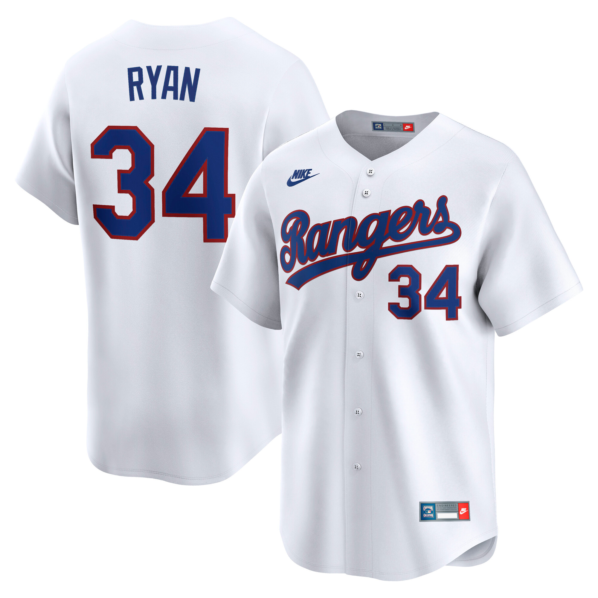 Men's Texas Rangers Nolan Ryan White Throwback Cooperstown Collection Limited Jersey - JS848 