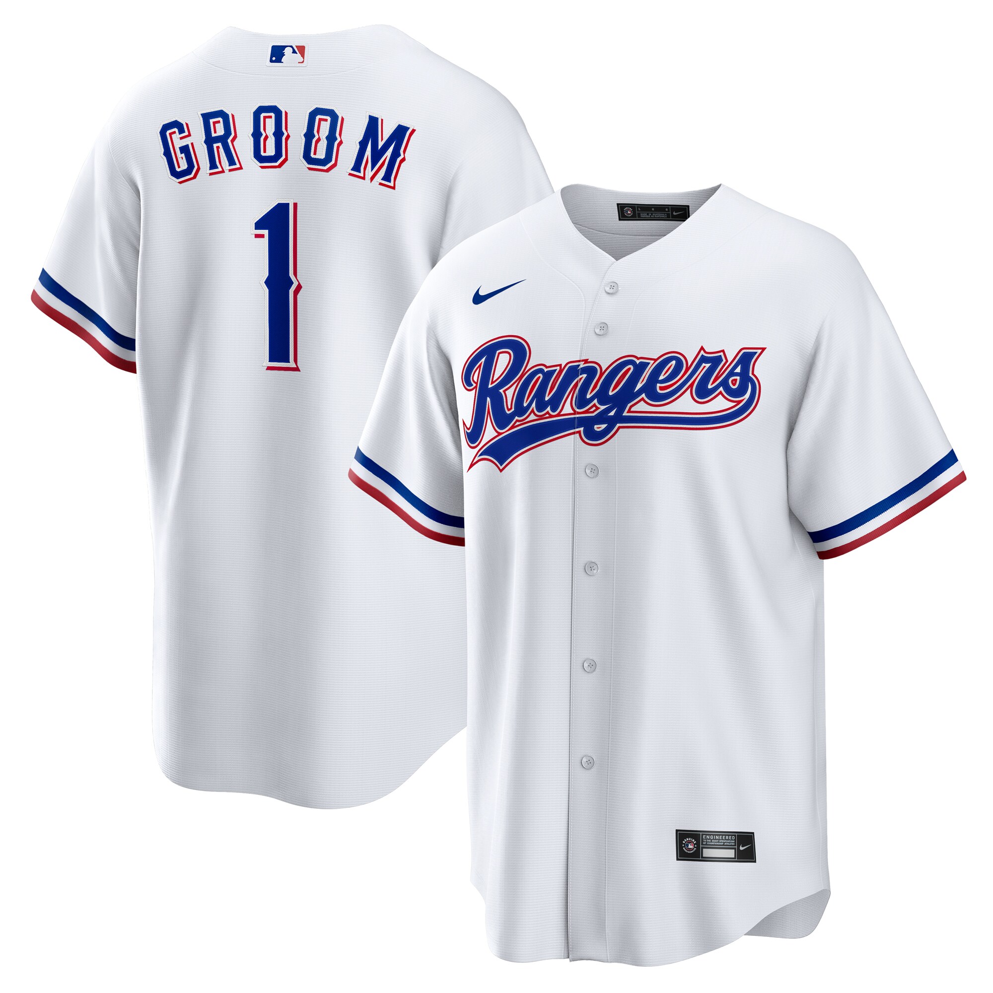 Men's Texas Rangers White #1 Groom Home Jersey - JS803 