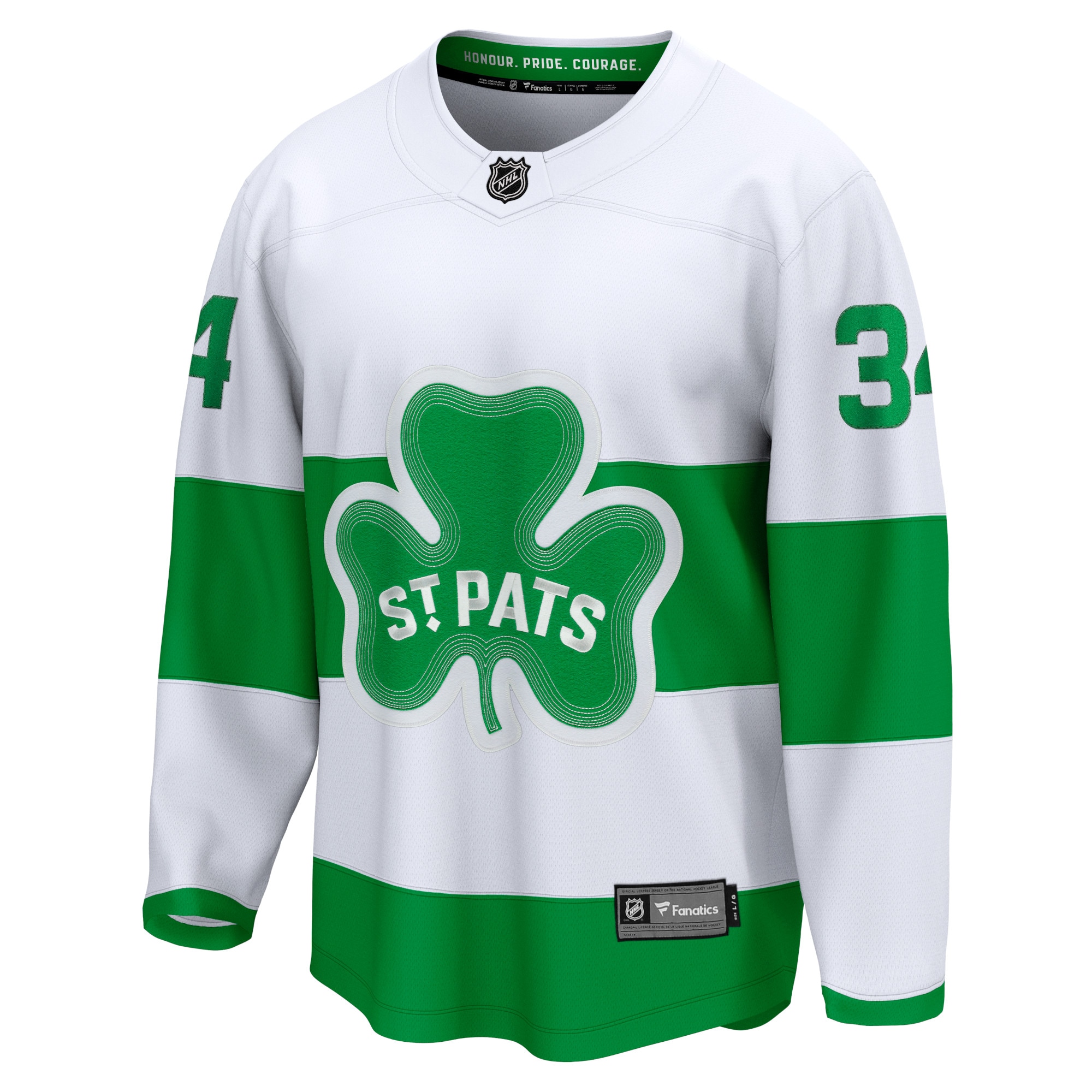 Alternative view of Men's Toronto Maple Leafs Auston Matthews White St. Patricks Alternate Premier Breakaway Player Jersey - JS755 
