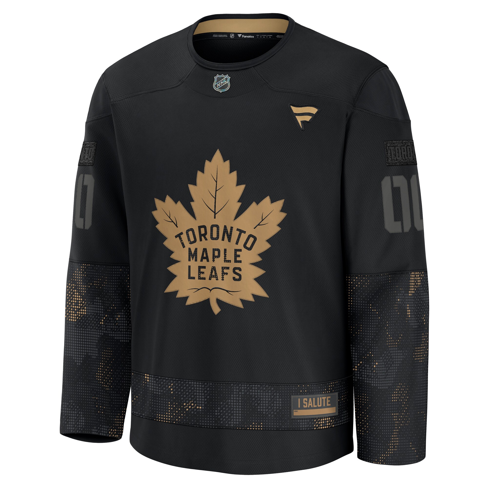 Alternative view of Men's Toronto Maple Leafs Black 2024 Military Appreciation Custom Practice Jersey - JS603 