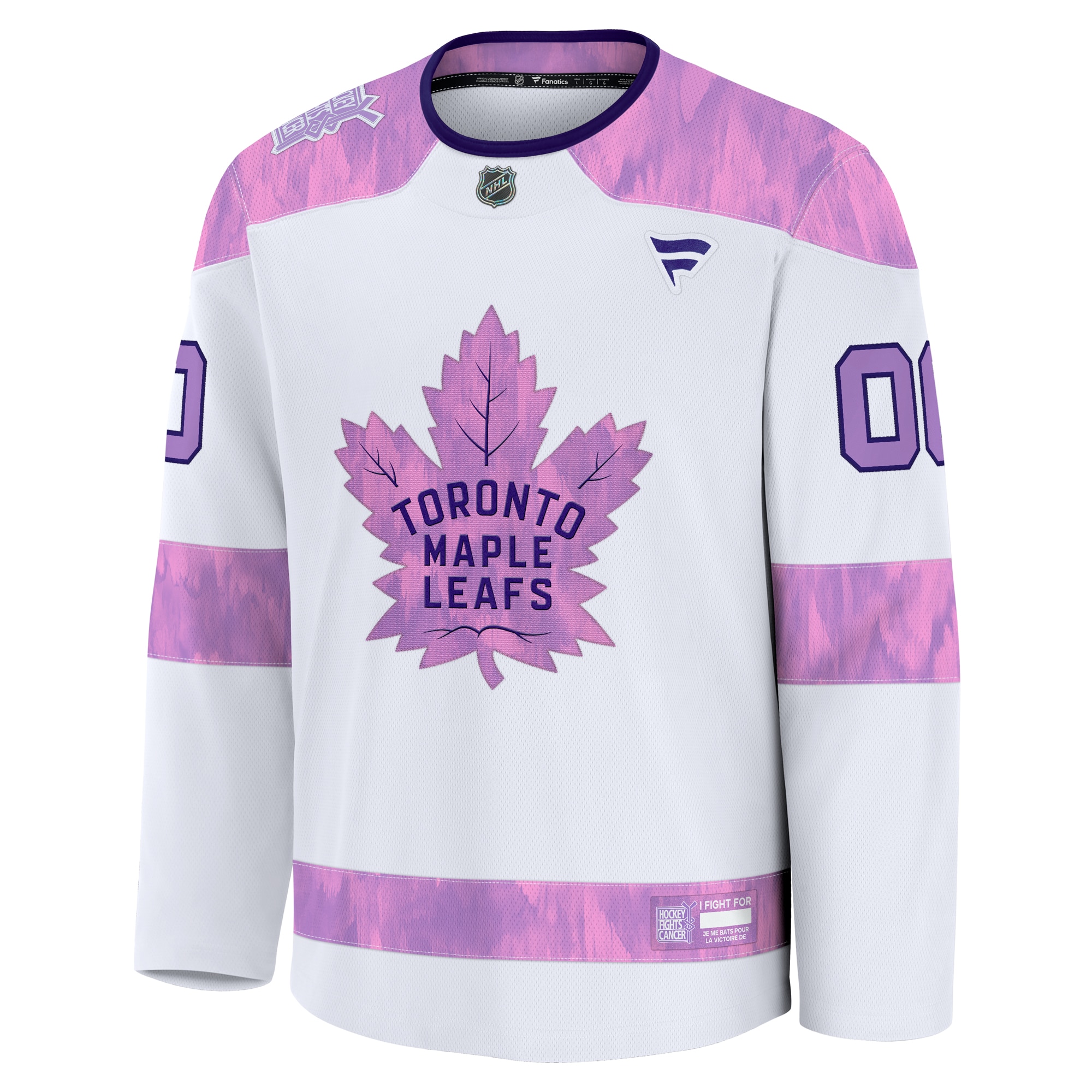Alternative view of Men's Toronto Maple Leafs White 2024 Hockey Fights Cancer Custom Practice Jersey - JS639 