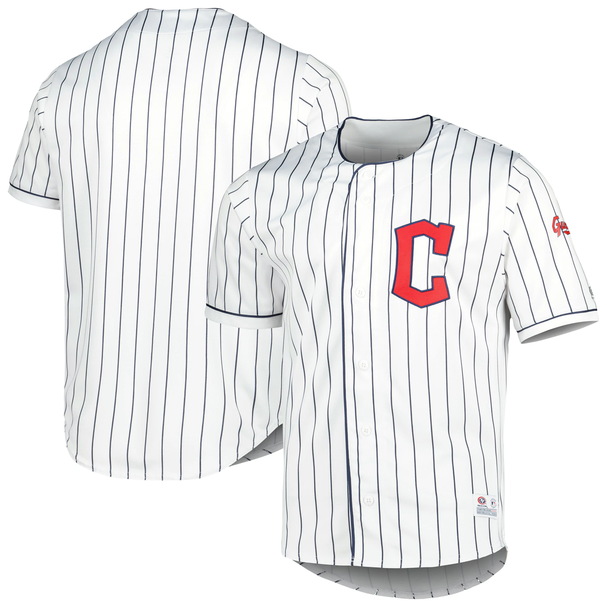 Alternative view of Men's True-fan White/navy Cleveland Guardians Pinstripe Jersey