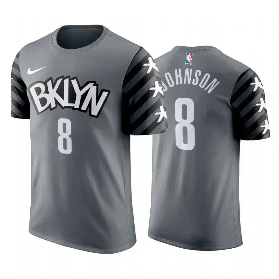 Men's Tyler Johnson Brooklyn Nets 8 Statet Jersey - Gray - JS929 