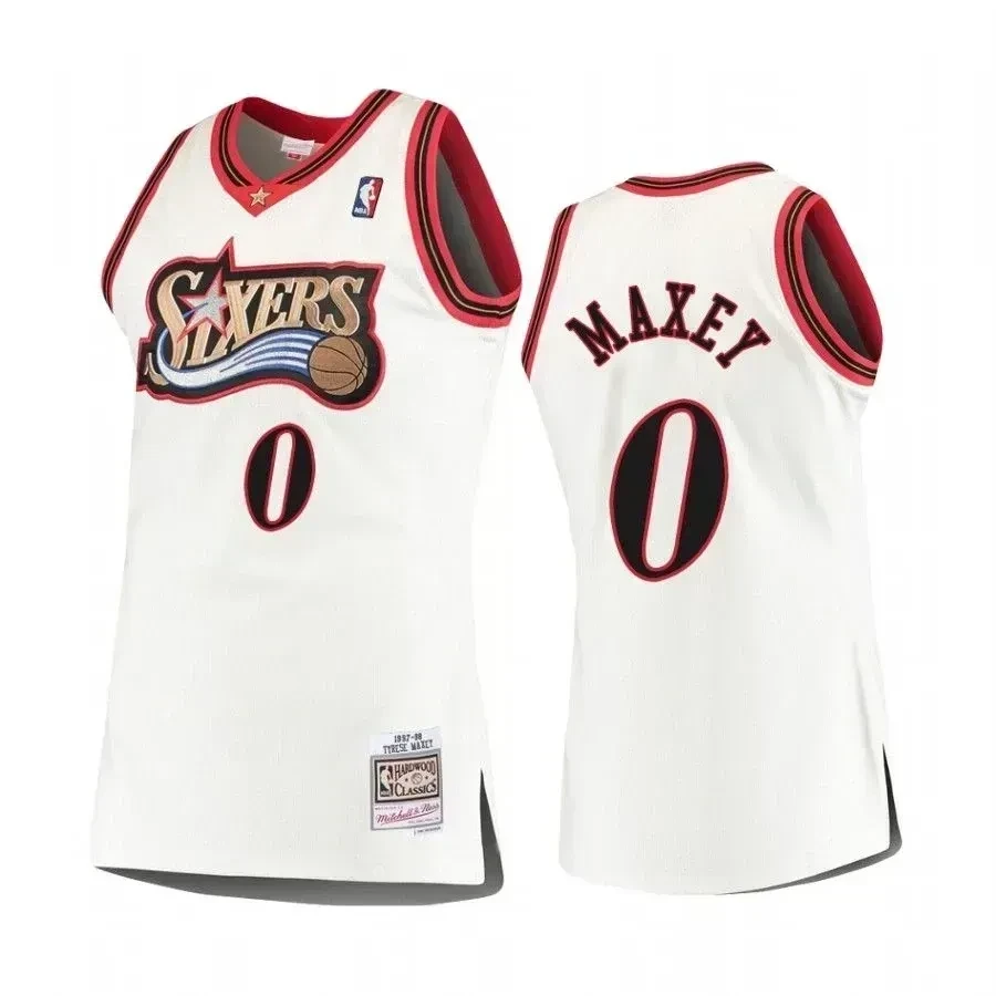 Men's Tyrese Maxey 0 Philadelphia 76ers Hardwood Classics Jersey White - JS730 
