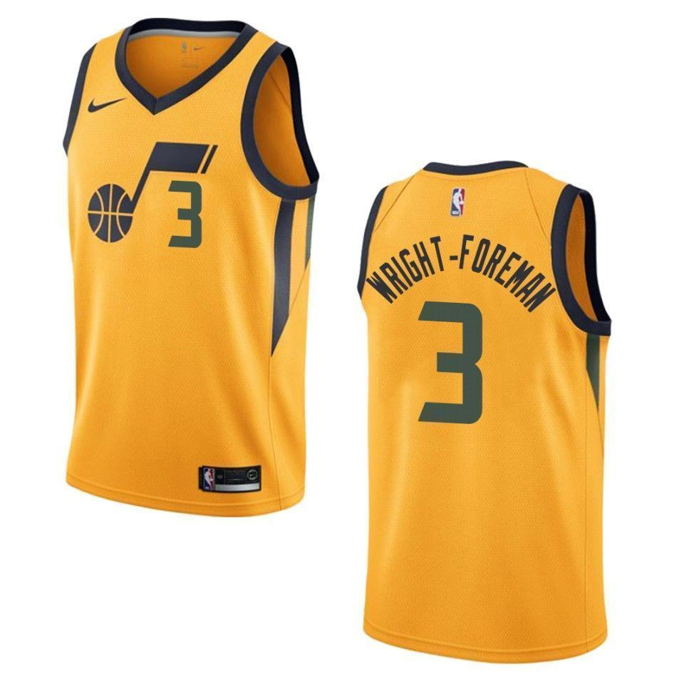 Men's Utah Jazz 3 Justin Wright-foreman Statement Swingman Jersey - Gold - JS374 
