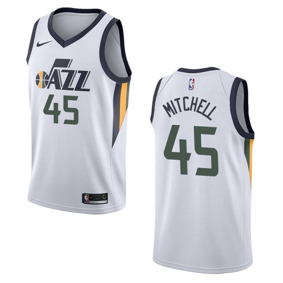 Men's Utah Jazz 45 Donovan Mitchell Association Swingman Jersey - White - JS298 
