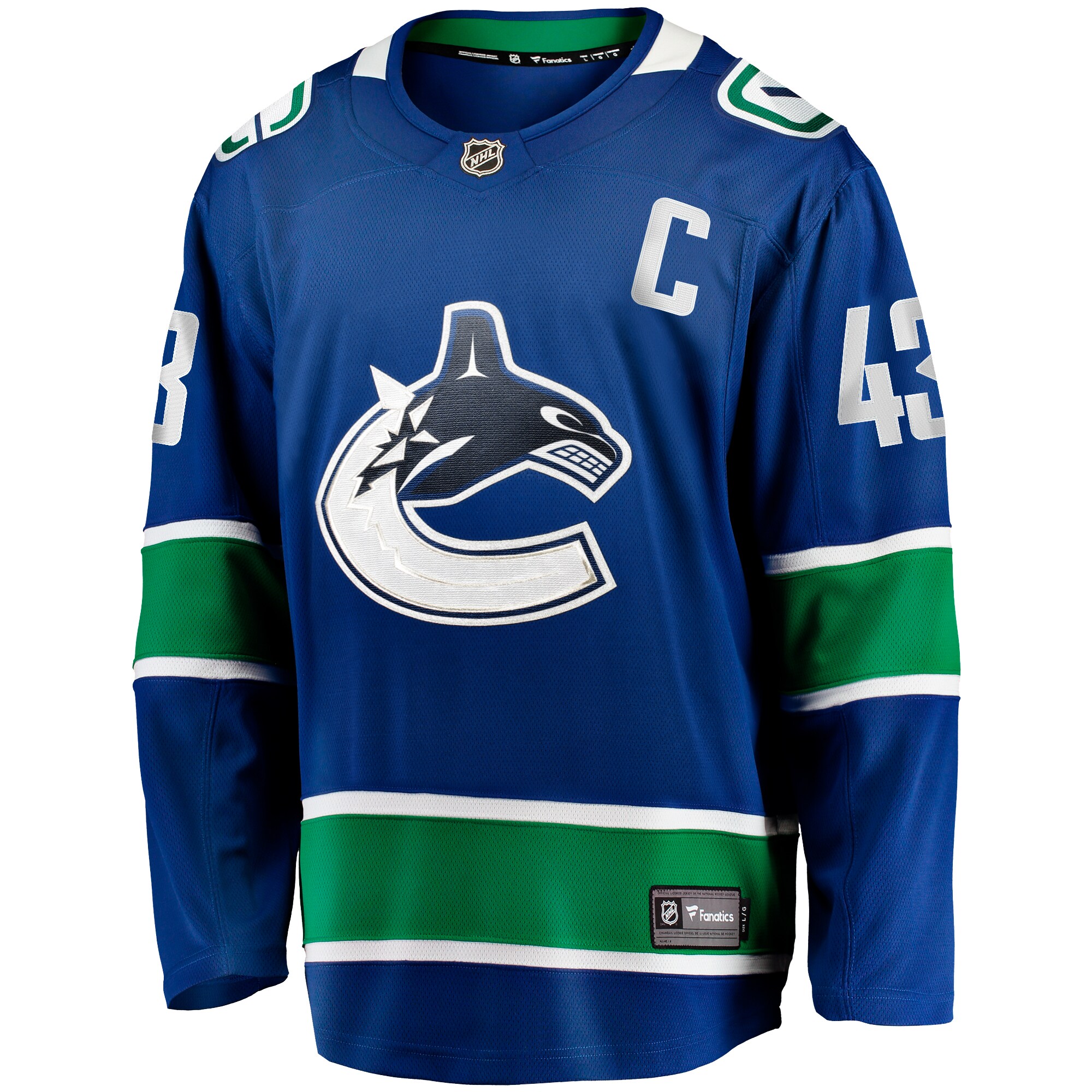 Alternative view of Men's Vancouver Canucks Quinn Hughes Blue Home Breakaway Jersey - JS723 