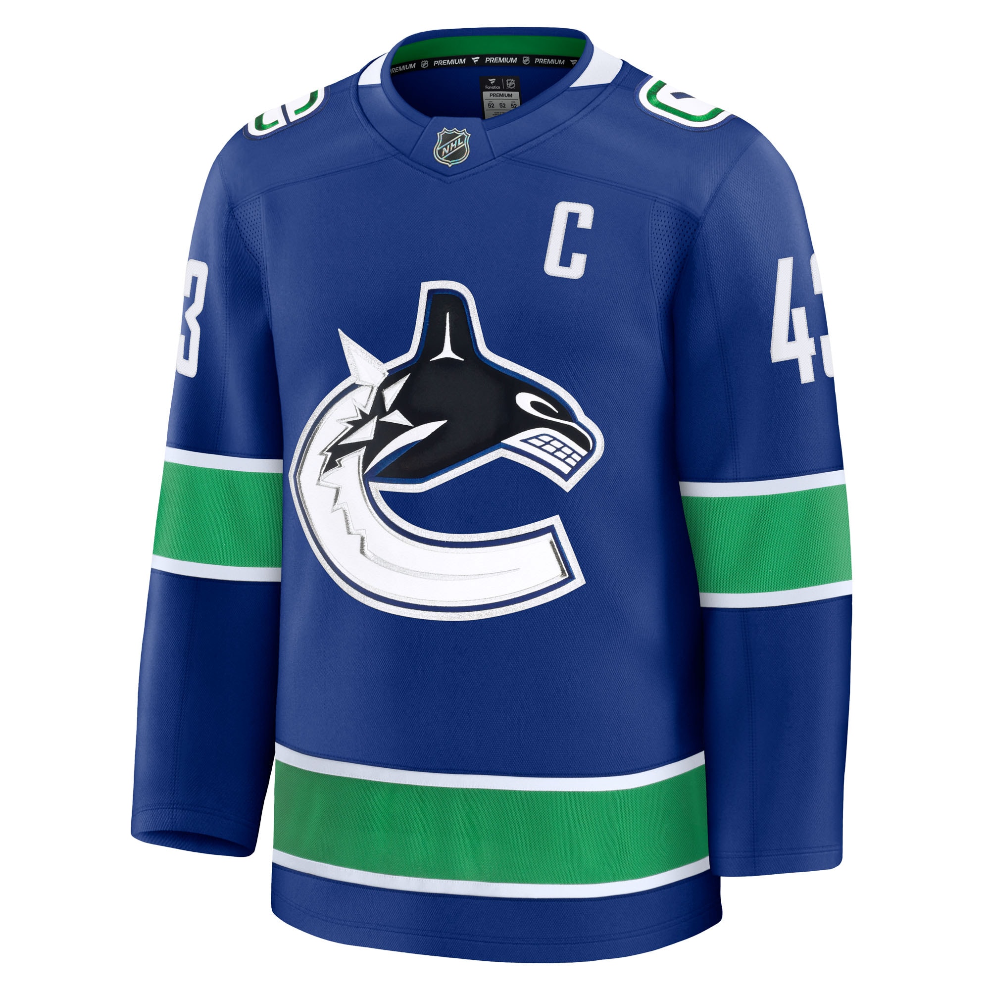 Alternative view of Men's Vancouver Canucks Quinn Hughes Blue Home Premium Jersey - JS432 