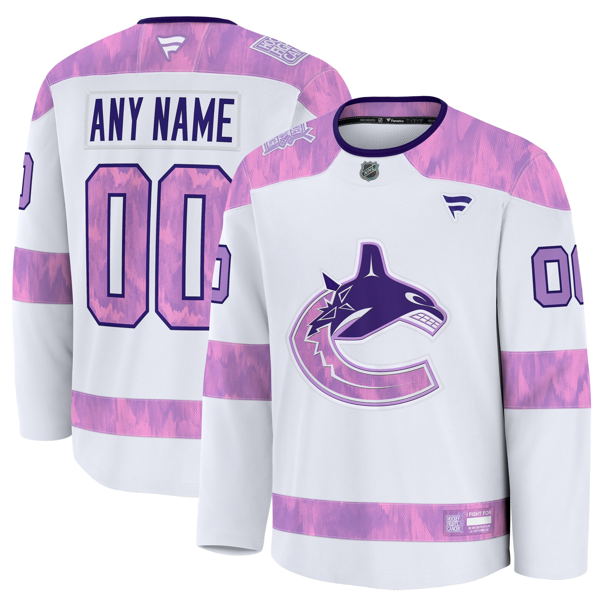 Men's Vancouver Canucks White 2024 Hockey Fights Cancer Custom Practice Jersey - JS600 