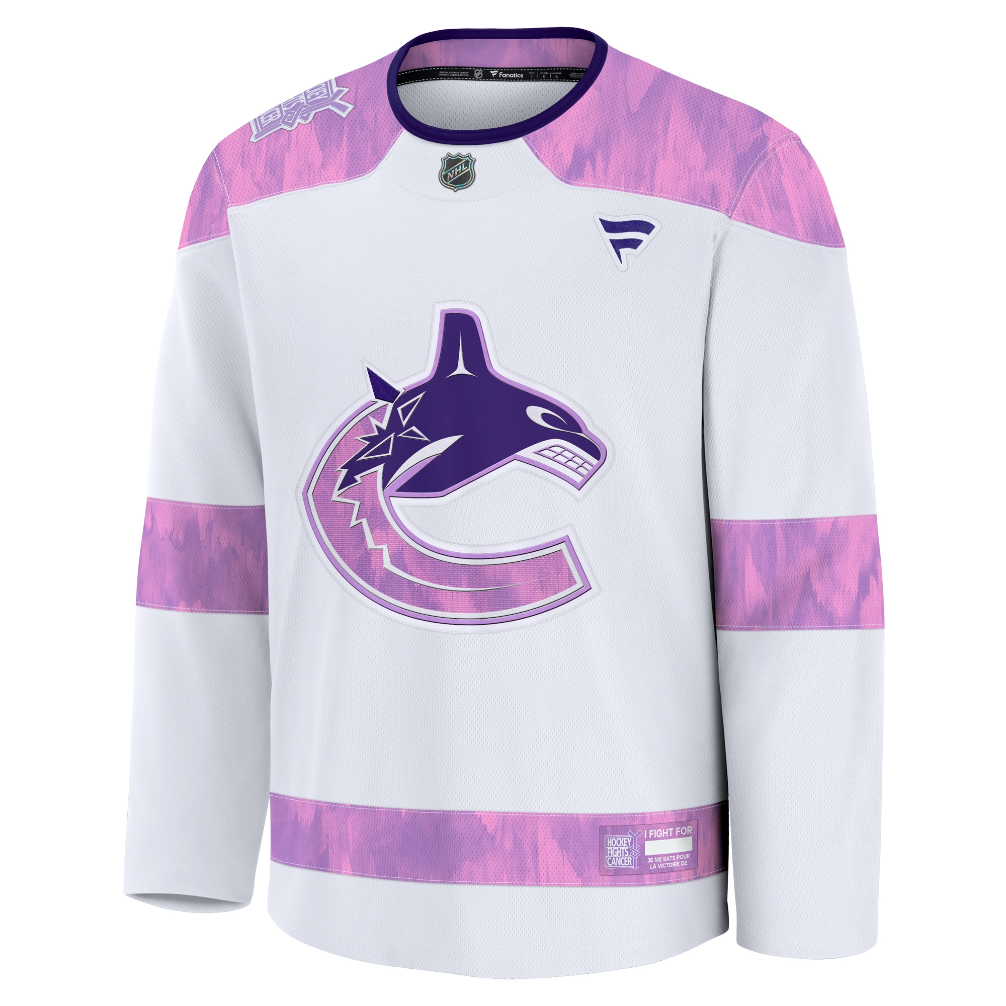 Alternative view of Men's Vancouver Canucks White 2024 Hockey Fights Cancer Practice Jersey - JS405 