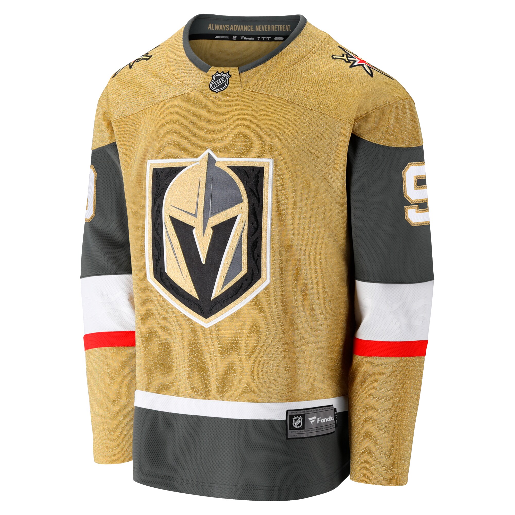 Alternative view of Men's Vegas Golden Knights Jack Eichel Gold Home Breakaway Jersey - JS564 