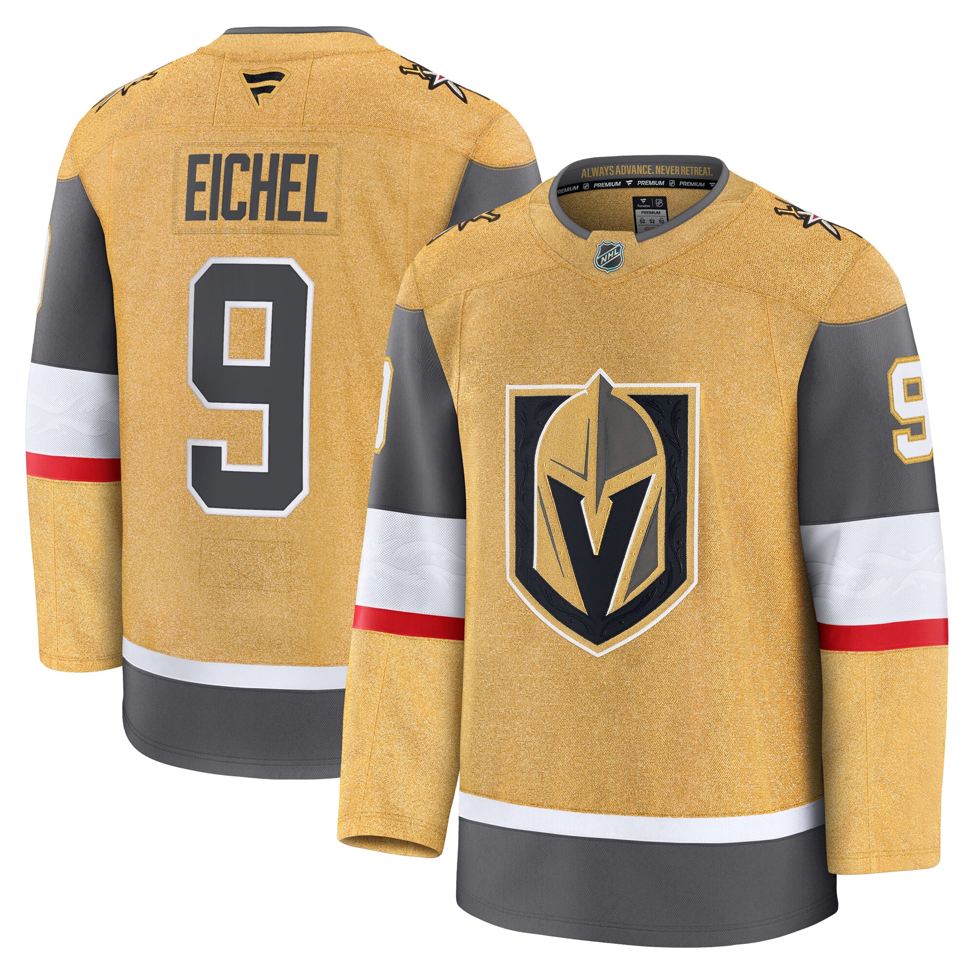 Men's Vegas Golden Knights Jack Eichel Gold Home Premium Jersey - JS654 