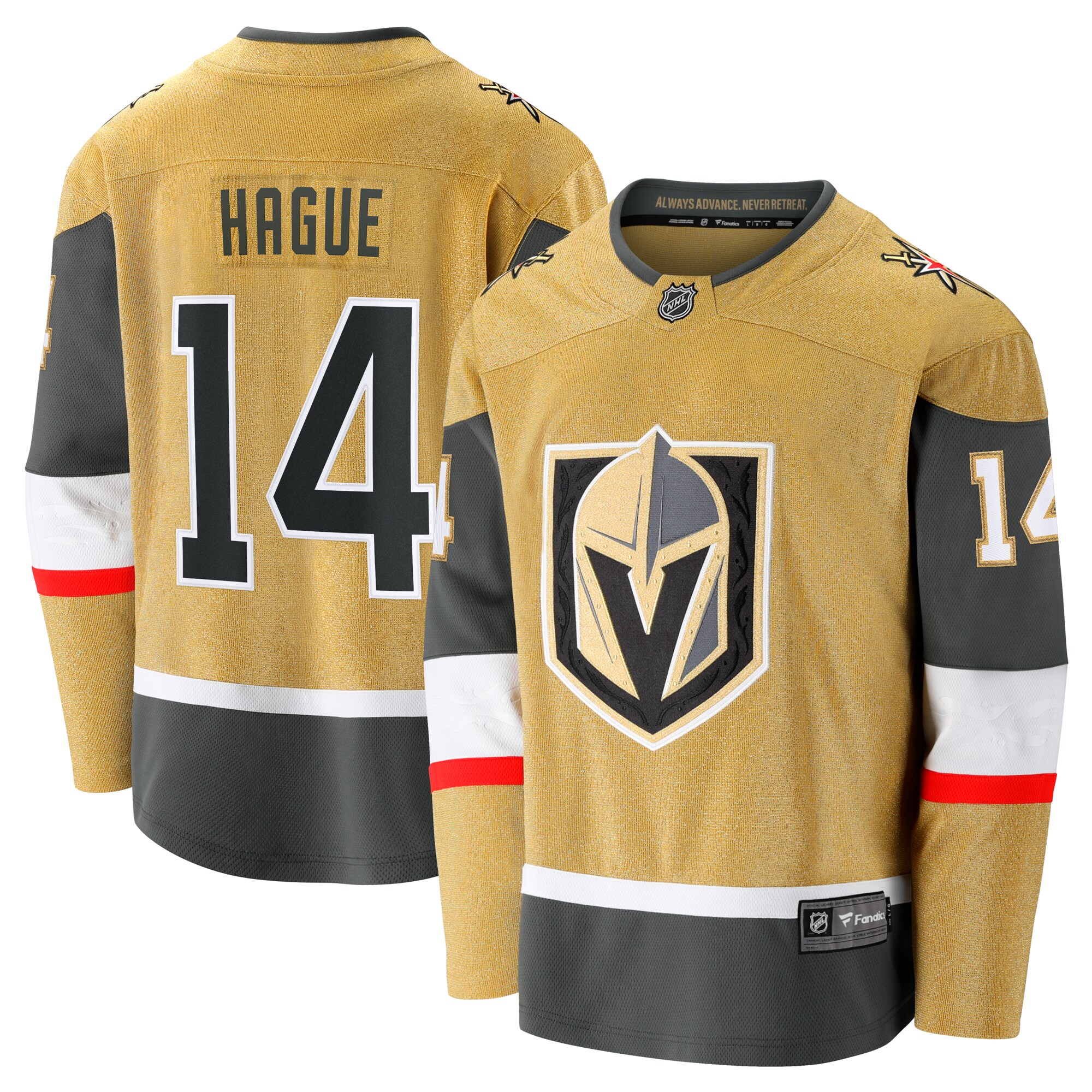 Men's Vegas Golden Knights Nicolas Hague Gold Home Premier Breakaway Player Jersey - JS929 