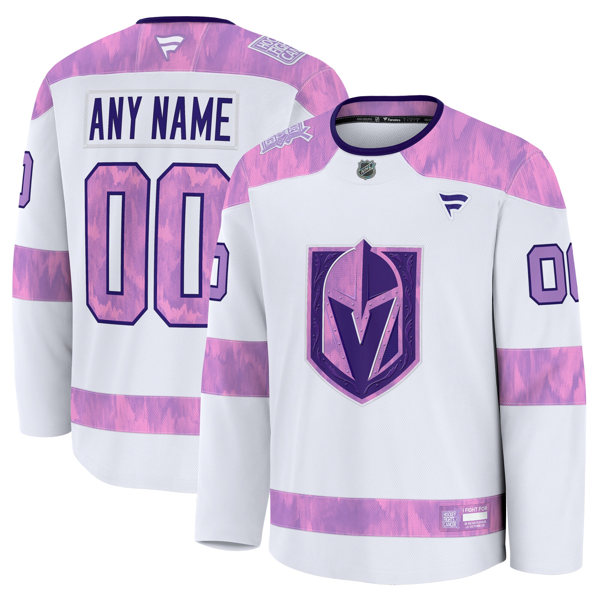 Men's Vegas Golden Knights White 2024 Hockey Fights Cancer Custom Practice Jersey - JS712 