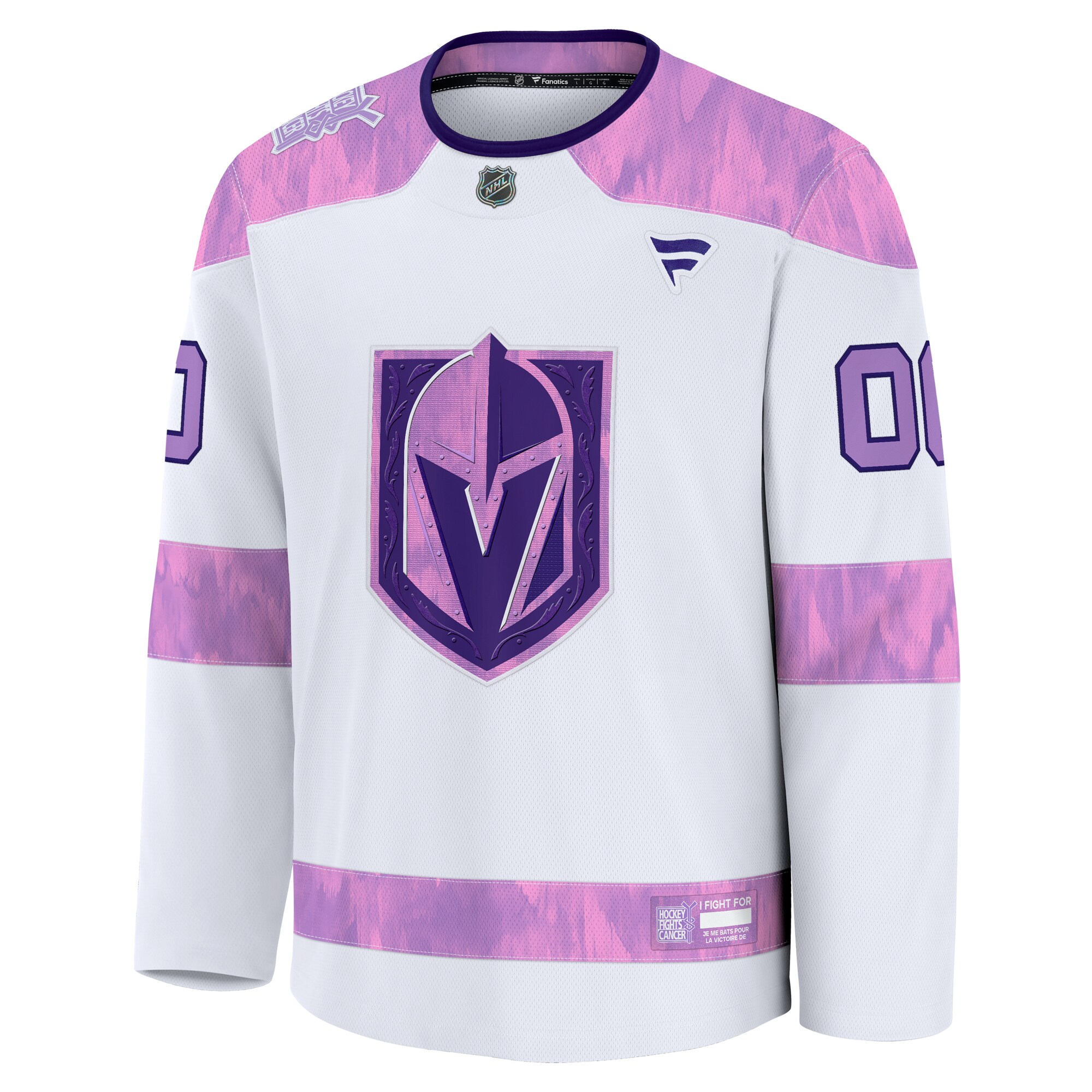 Alternative view of Men's Vegas Golden Knights White 2024 Hockey Fights Cancer Custom Practice Jersey - JS712 