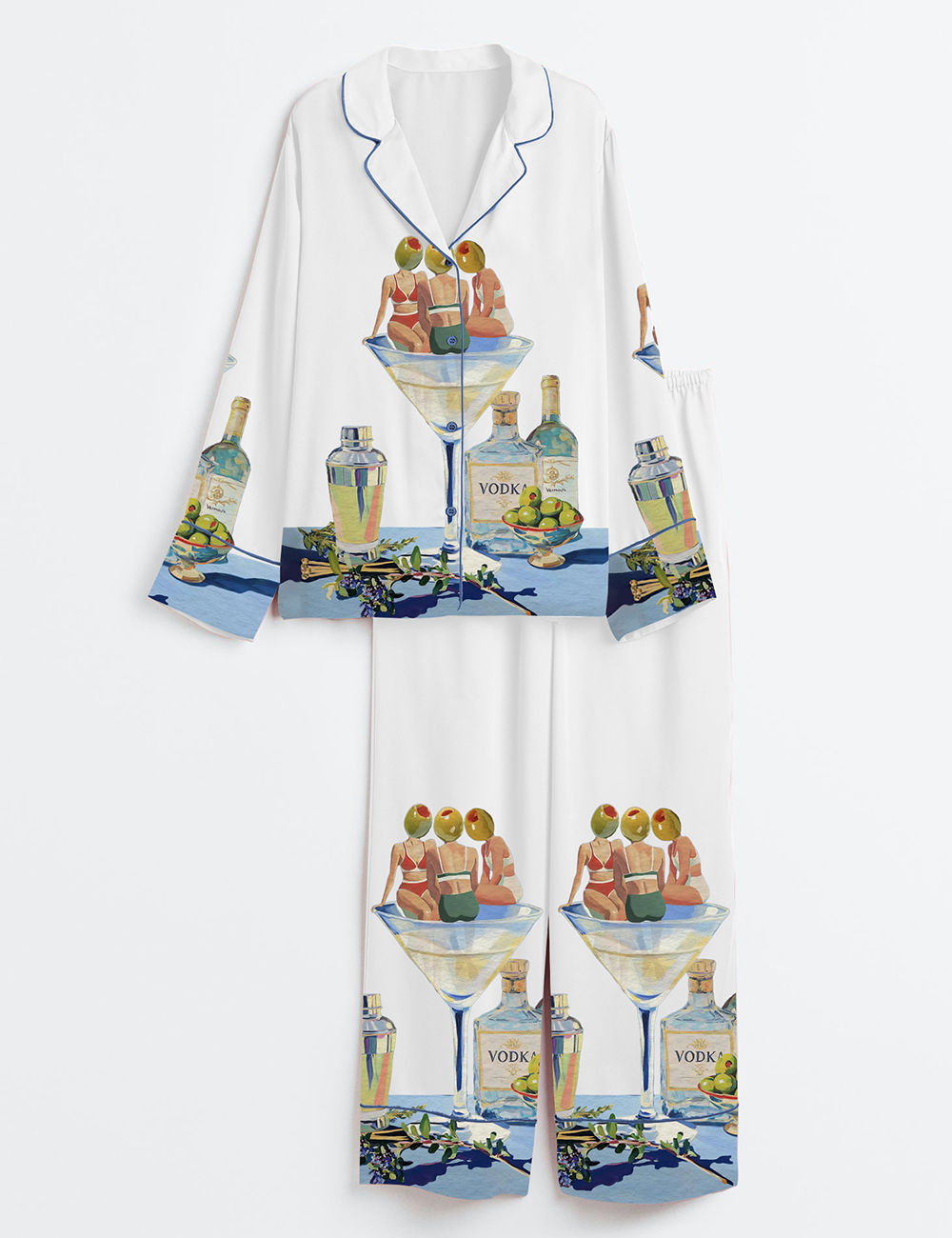 Alternative view of Men's Vintage Dirty Martini Bar Retro Cocktail Print Long Sleeve Satin Pajama Set